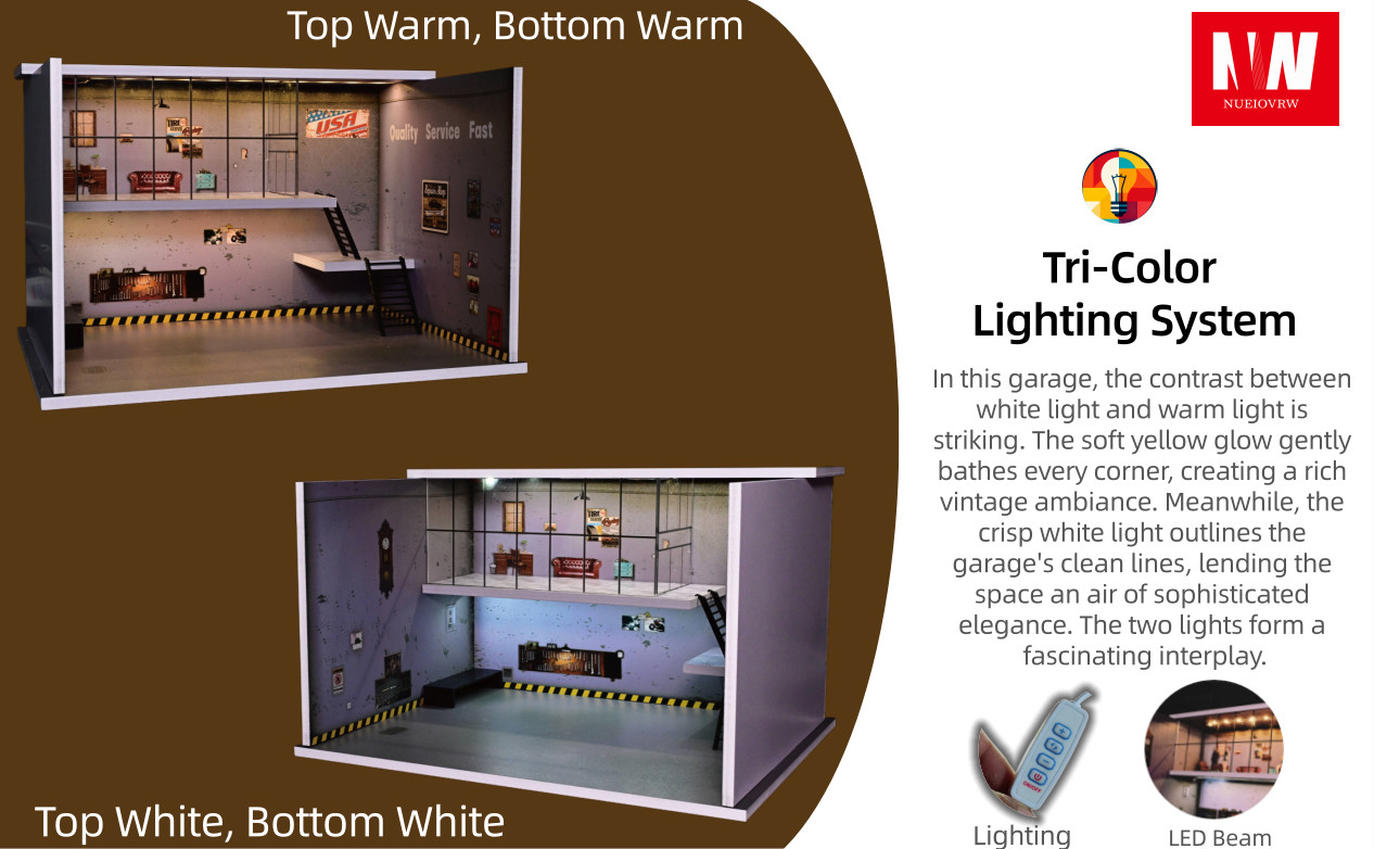 Diorama 1/64 Diecast Car Garage Model LED Lighting Parking Lot Display Case US