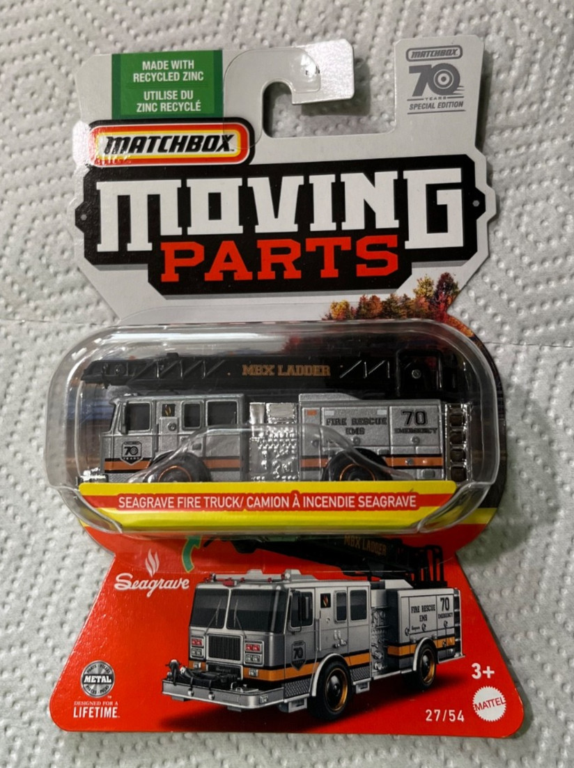 2024 Matchbox / 70 years – Moving Parts SEAGRAVE FIRE TRUCK /Silver/Ladder moves