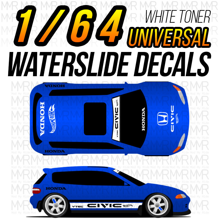 1/64 Scale CIVIC EF STRIPE Custom White Toner Universal WaterSlide Decals Hot