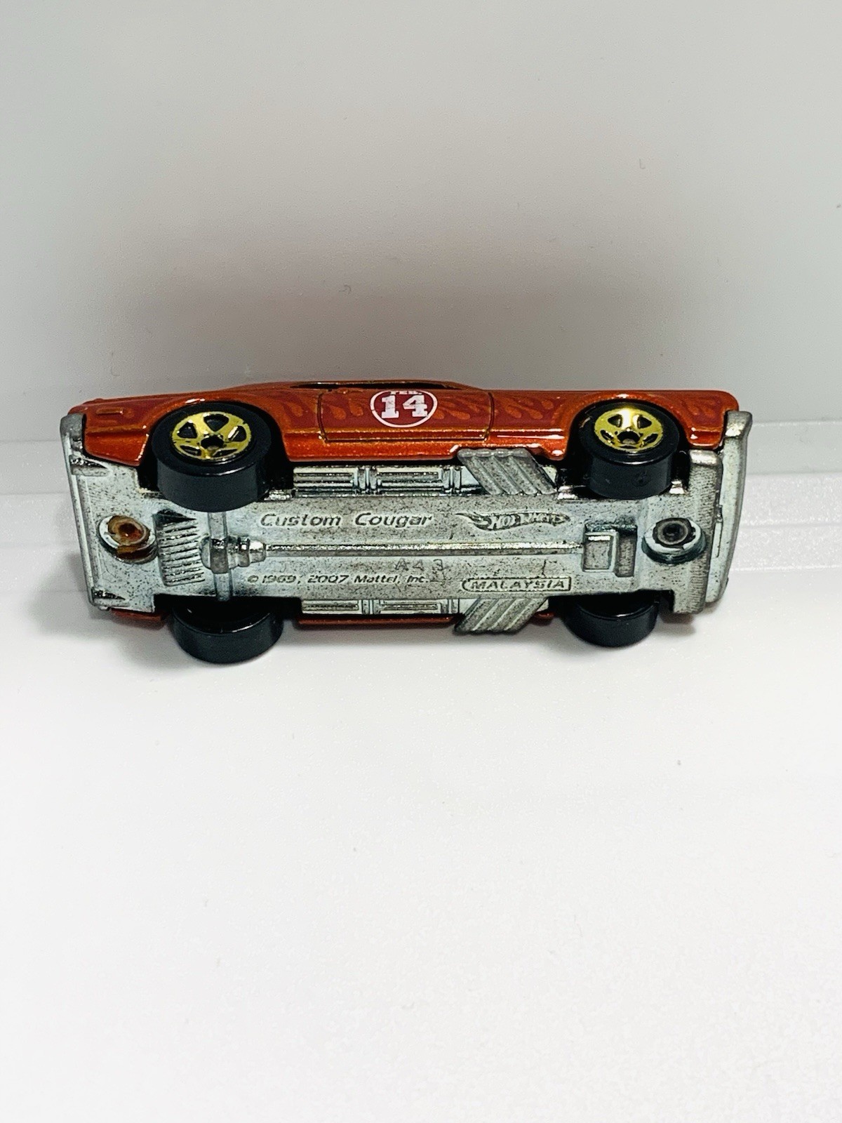 Hot wheels Redish/Orange 2007 CUSTOM COUGAR Black interior Gold Rims