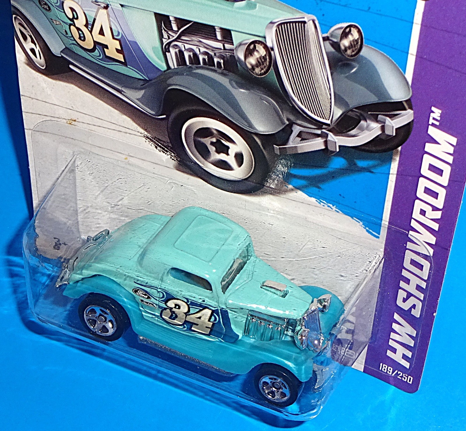 Hot Wheels 2013 American Turbo Series #189 3-Window ’34 Ford Light Aqua w/ 5SPs