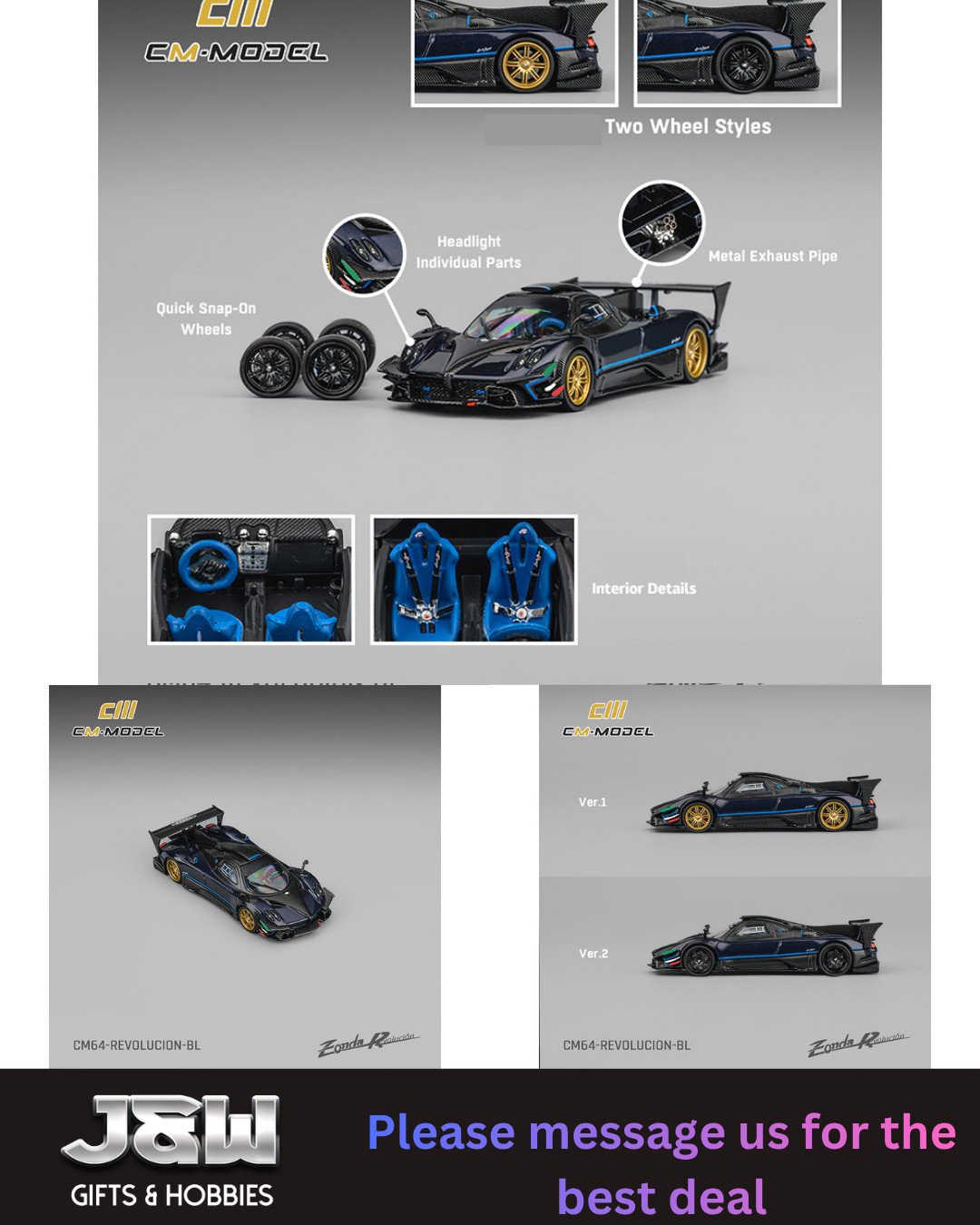 CM Model Pagani Zonda Revlucion Metallic blue with Carbon Fiber 1/64