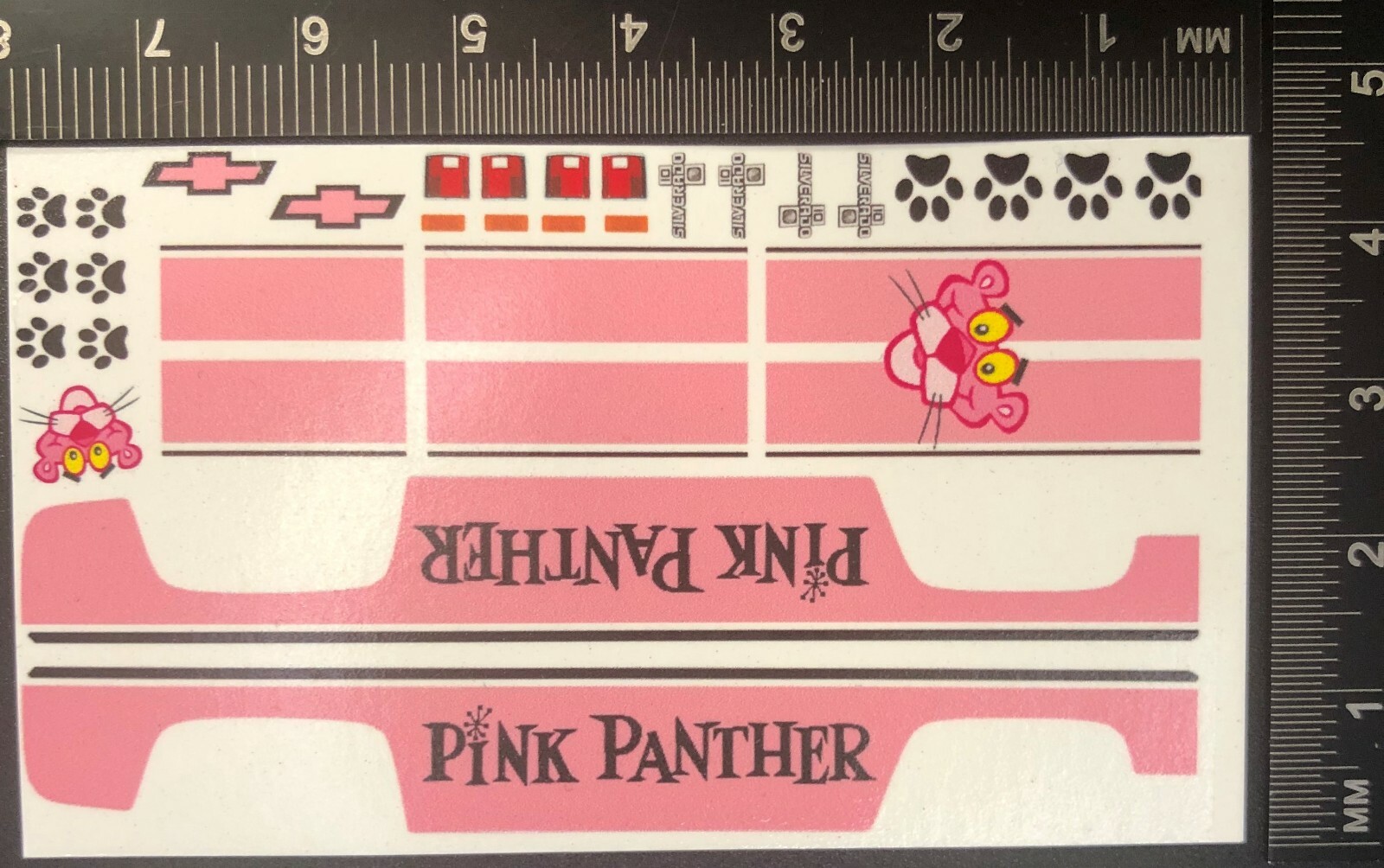 Clear 1:64 Waterslide Decal for 83 Chevy Silverado Pink Panther