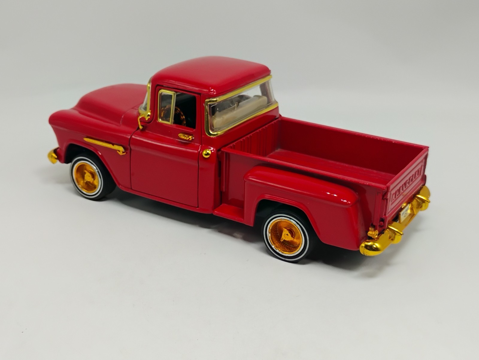 RARE Sunnyside 1:24 Scale Red 1955 Chevy Pickup Lowrider w/ Gold Dayton’s & Trim