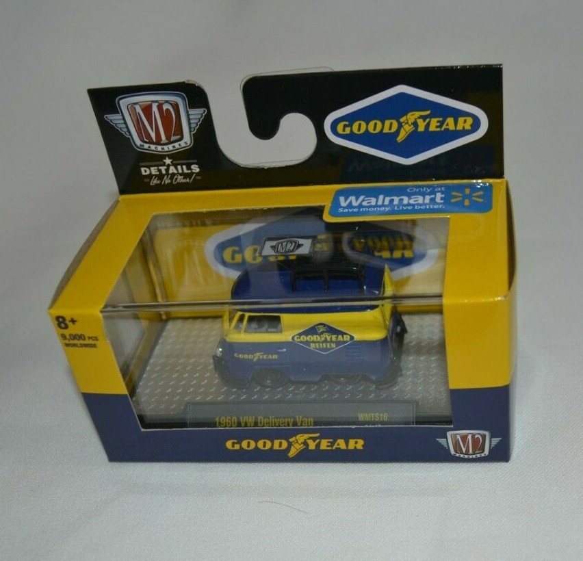M2 MACHINES 2021 GOODYEAR – 1960 VW DELIVERY VAN BLUE AND YELLOW WMTS16