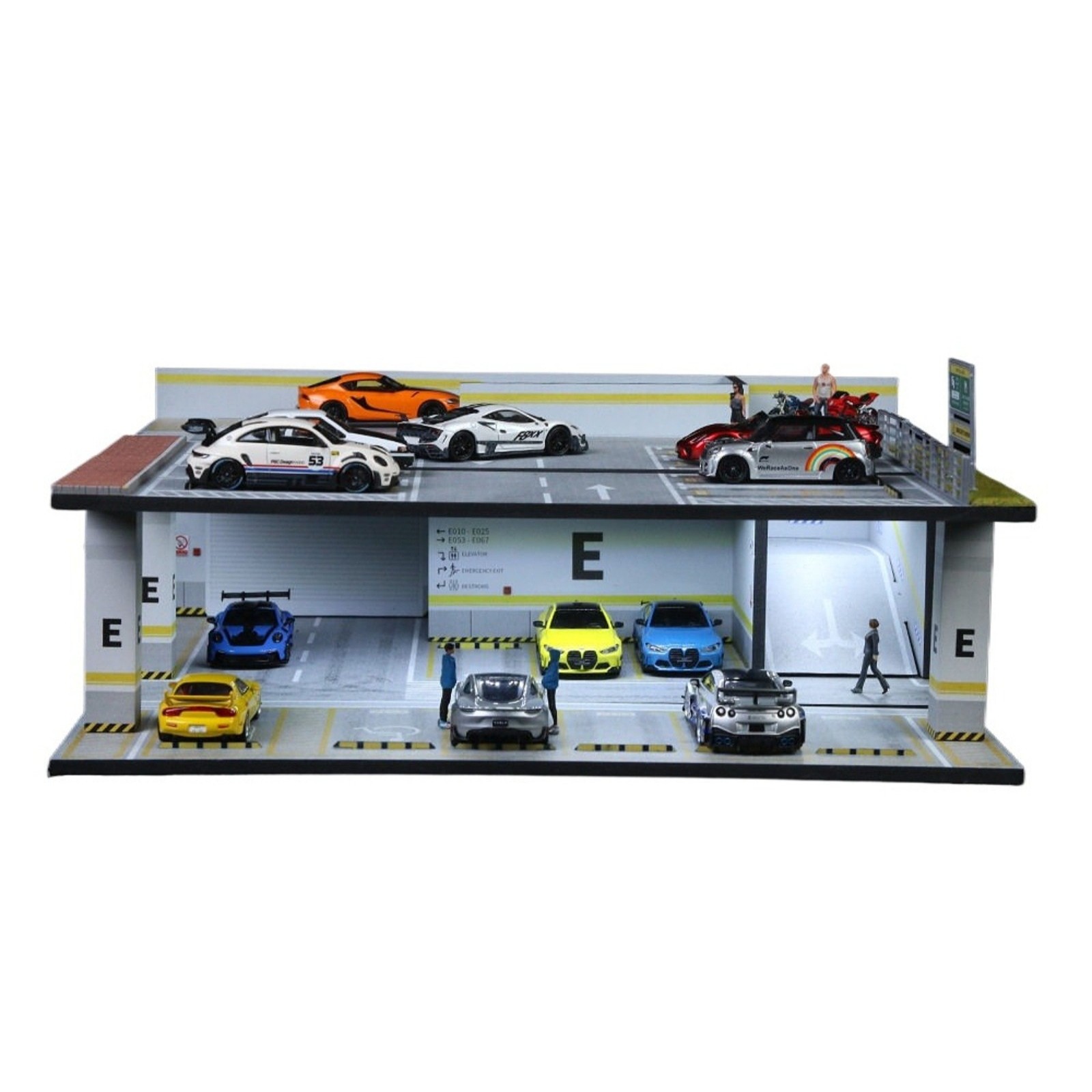 Diorama 1/64 Diecast Car Garage Model LED 2-Layer Parking Display Collections US