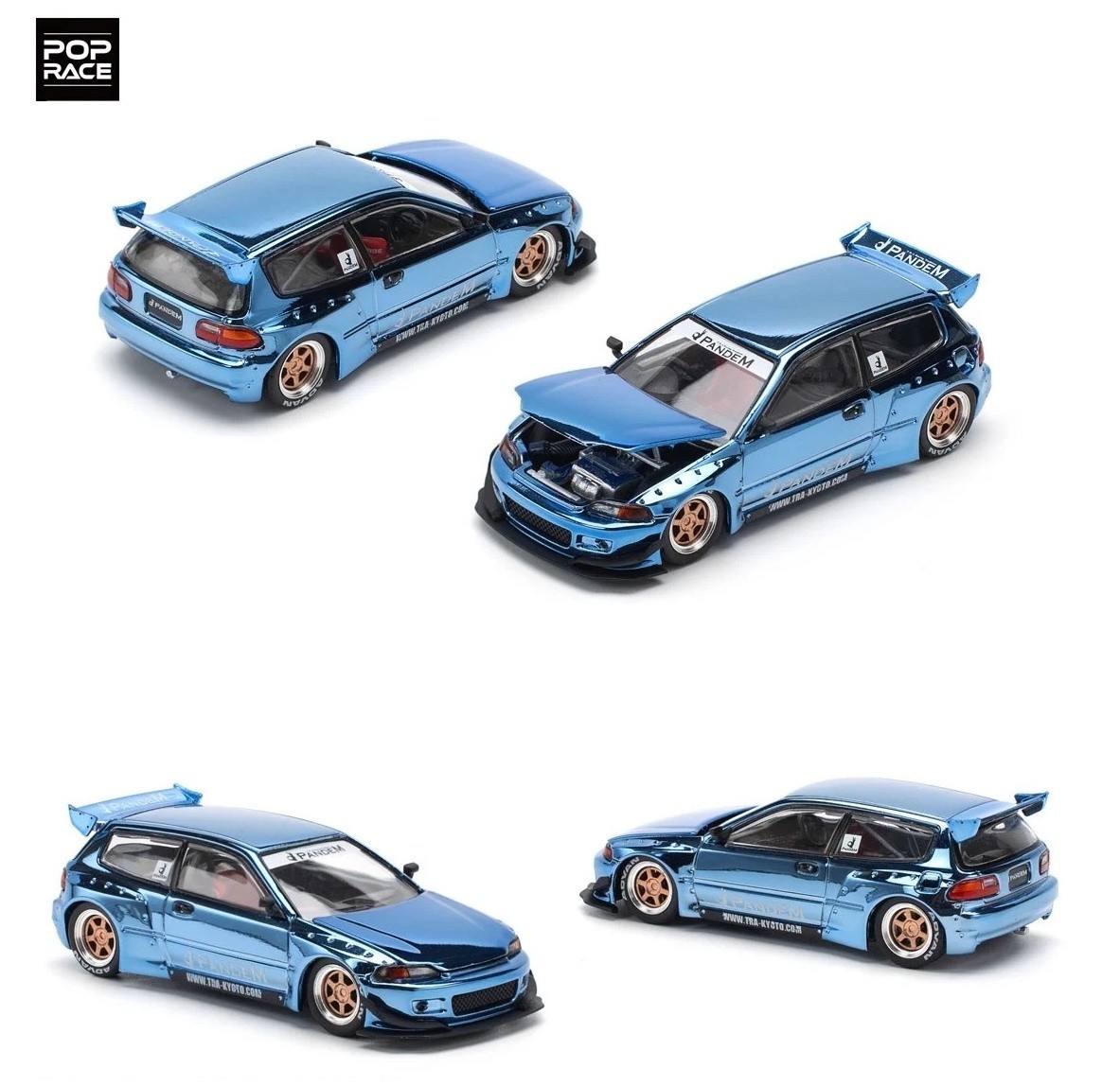 Pop Race Pandem Civic EG6 Blue Chrome 1:64 PR640206