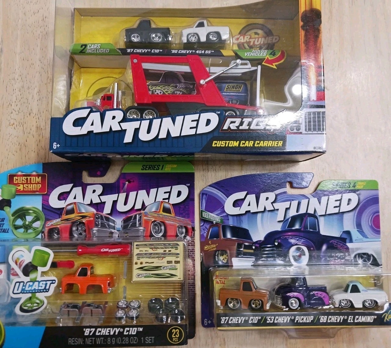 Car Tuned ’87 Chevy C10 Custom Shop-Rigs Car Carrier-3 Pack Series 4-Lot