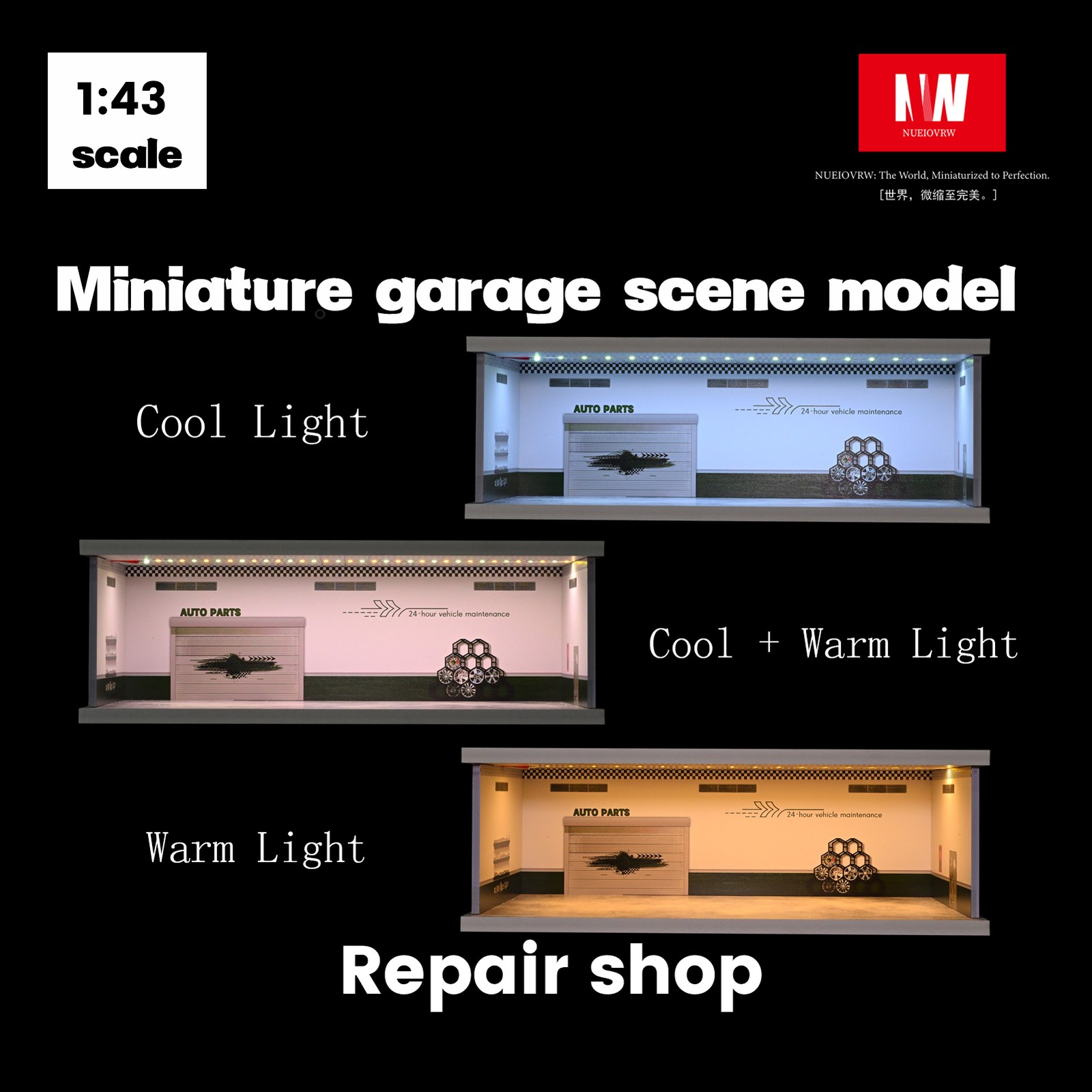 Diorama 1:43 Car Garage Model LED Lighting City Parking Lot Backdrop Scene Model
