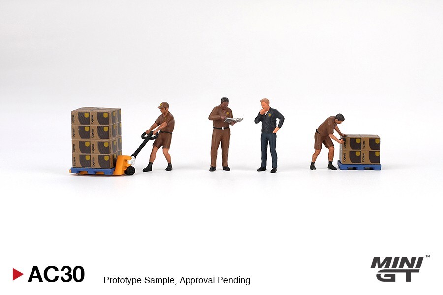 2024 Mini-GT Metal Diorama Figures: Set of (7) pcs UPS Driver & Workers #MGTAC30