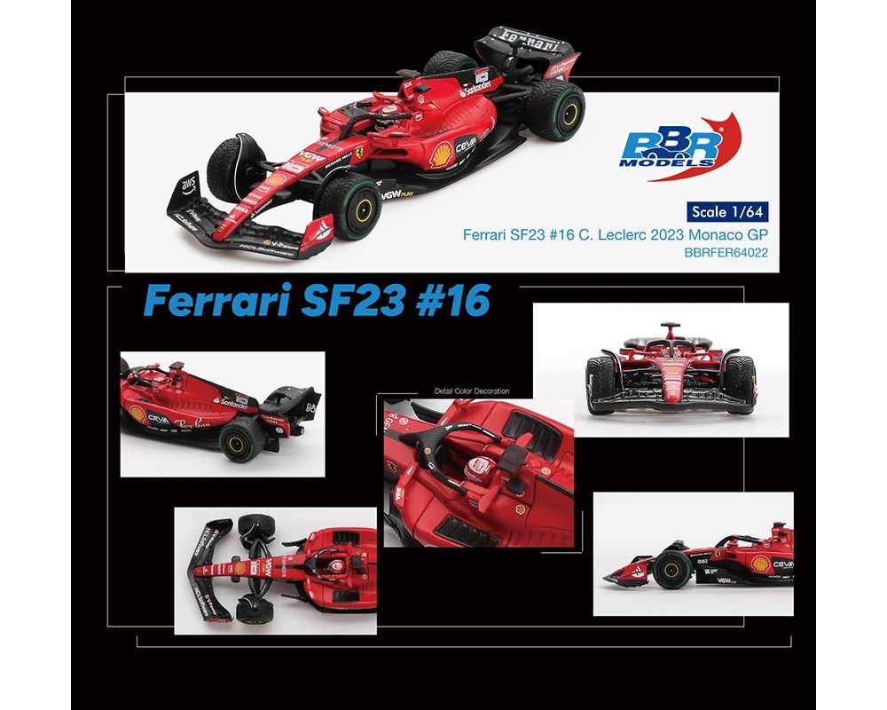 1/64 BBR 2023 Formula 1 Ferrari SF23 #16 Charles Leclerc Monaco GP BBRFER64022