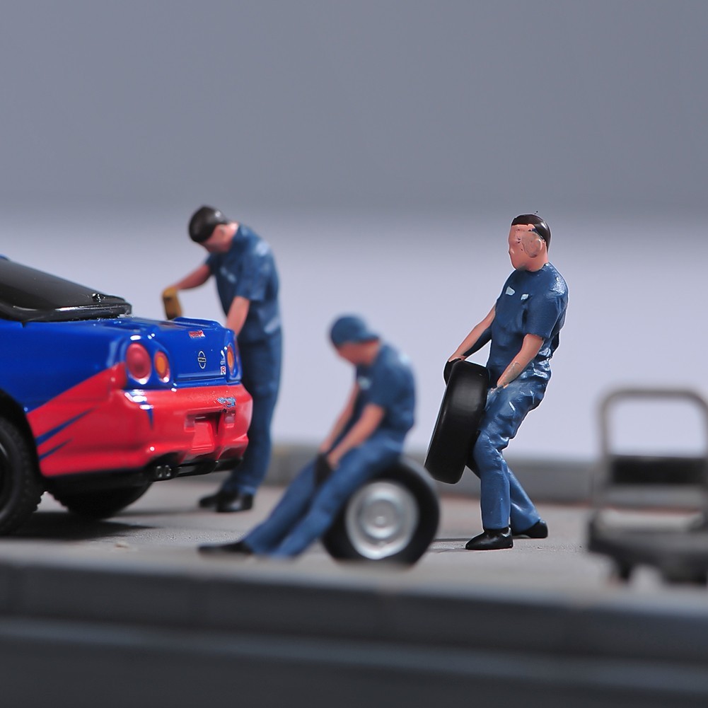 USA Miniature Figure Scene Props 1/64 6pcs Car Repairman Engineer Diorama Model