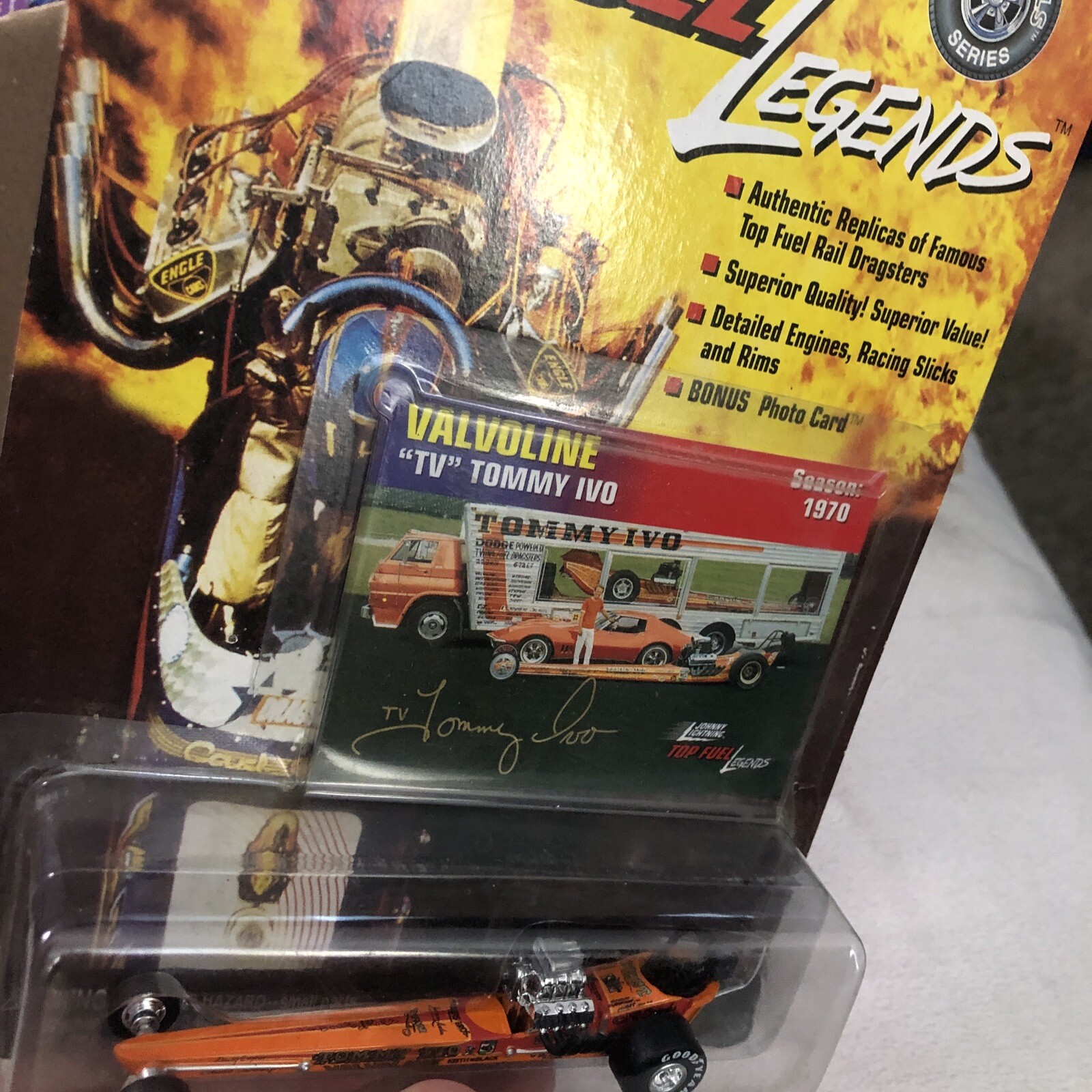 1998 JOHNNY LIGHTNING TOP FUEL LEGENDS VALVOLINE “TV” TOMMY IVO 472-01 NOS 🔥
