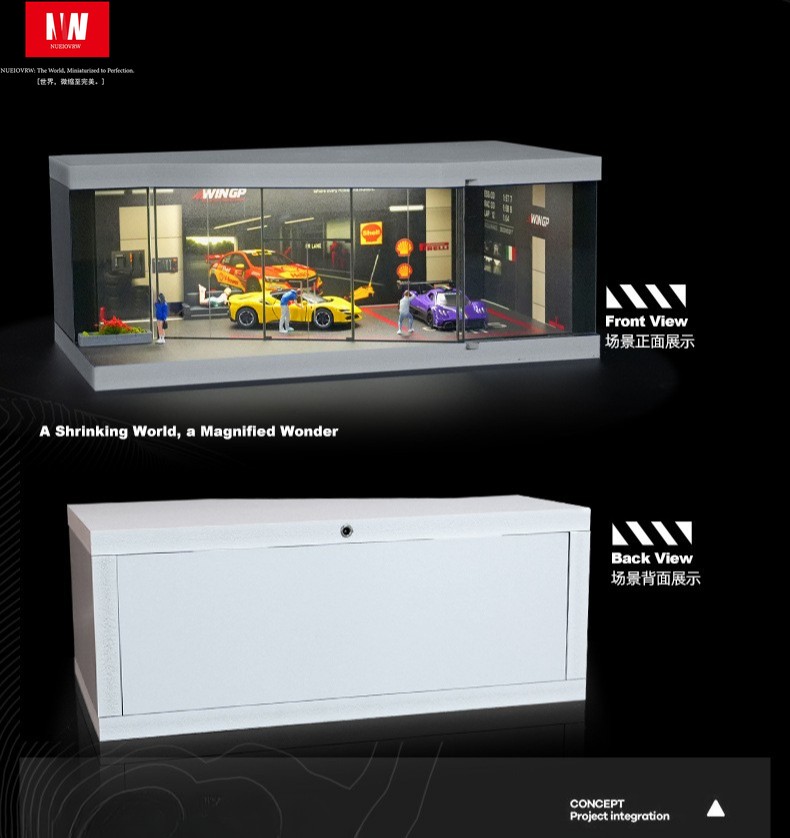 US 1/64 Garage Diorama Model LED Light City Parking Scene Diecast Car Display