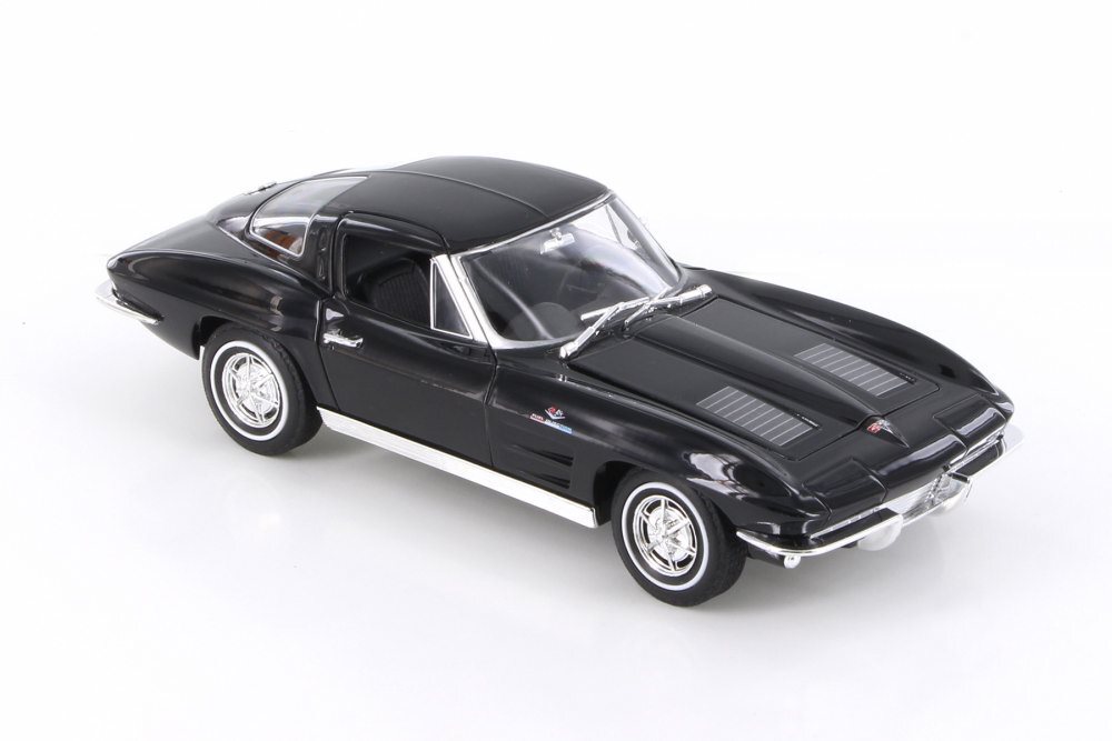 DIECAST CAR W/DISPLAY CASE 1963 CHEVY CORVETTE BLACK WELLY 24073/4D 1/24 SCALE
