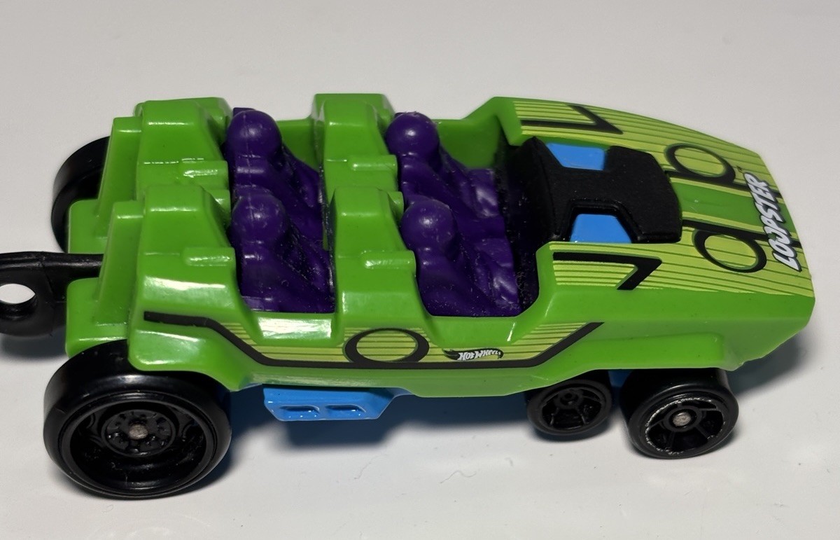 Hot Wheels2014 Loopster Green 1:64 Diecast 2 3/4″ Roller Coaster Car W Riders