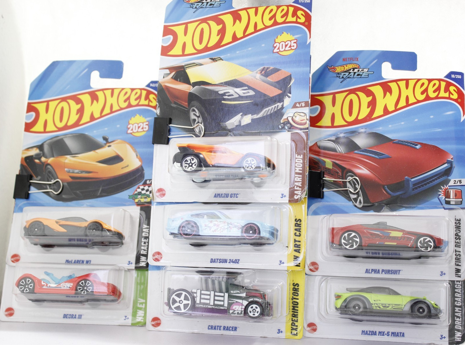 Hot Wheels 7 Cars lot Mazda, Alpha Pursuit, Amaru GTC, Datsun 240Z, Crate Racer