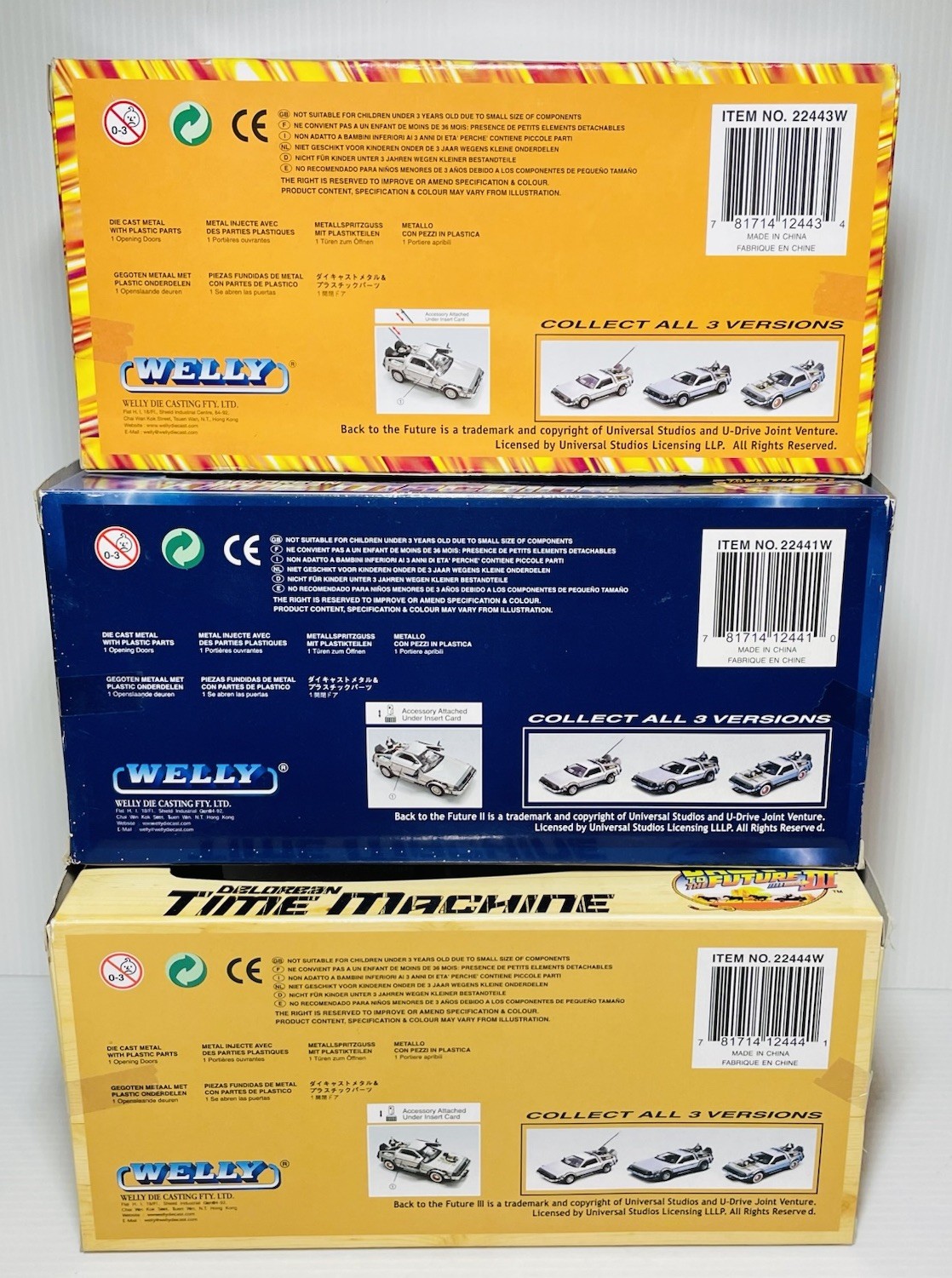 WELLY ALL Back to The Future I II & III DeLorean Time Machine 1:24 Scale Diecast