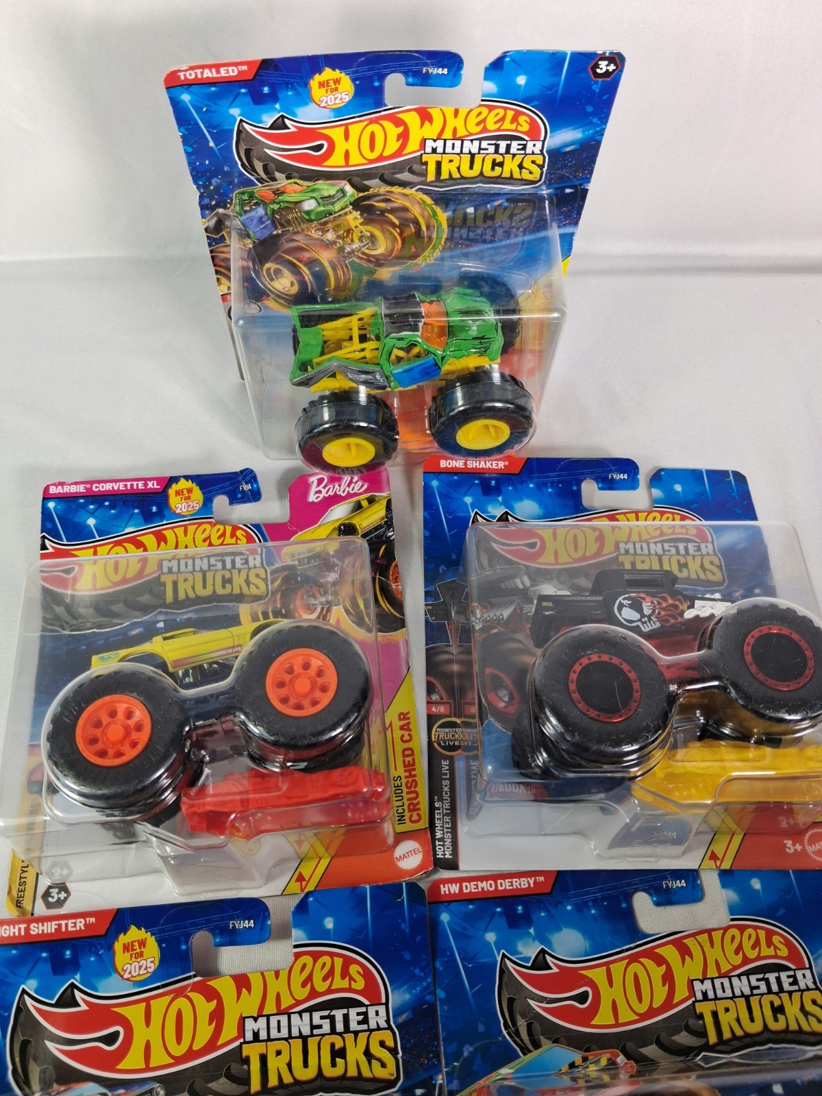 Hot Wheels Monster Trucks Lot of 5 Bone Shaker Totaled Barbie Corvette XL Night