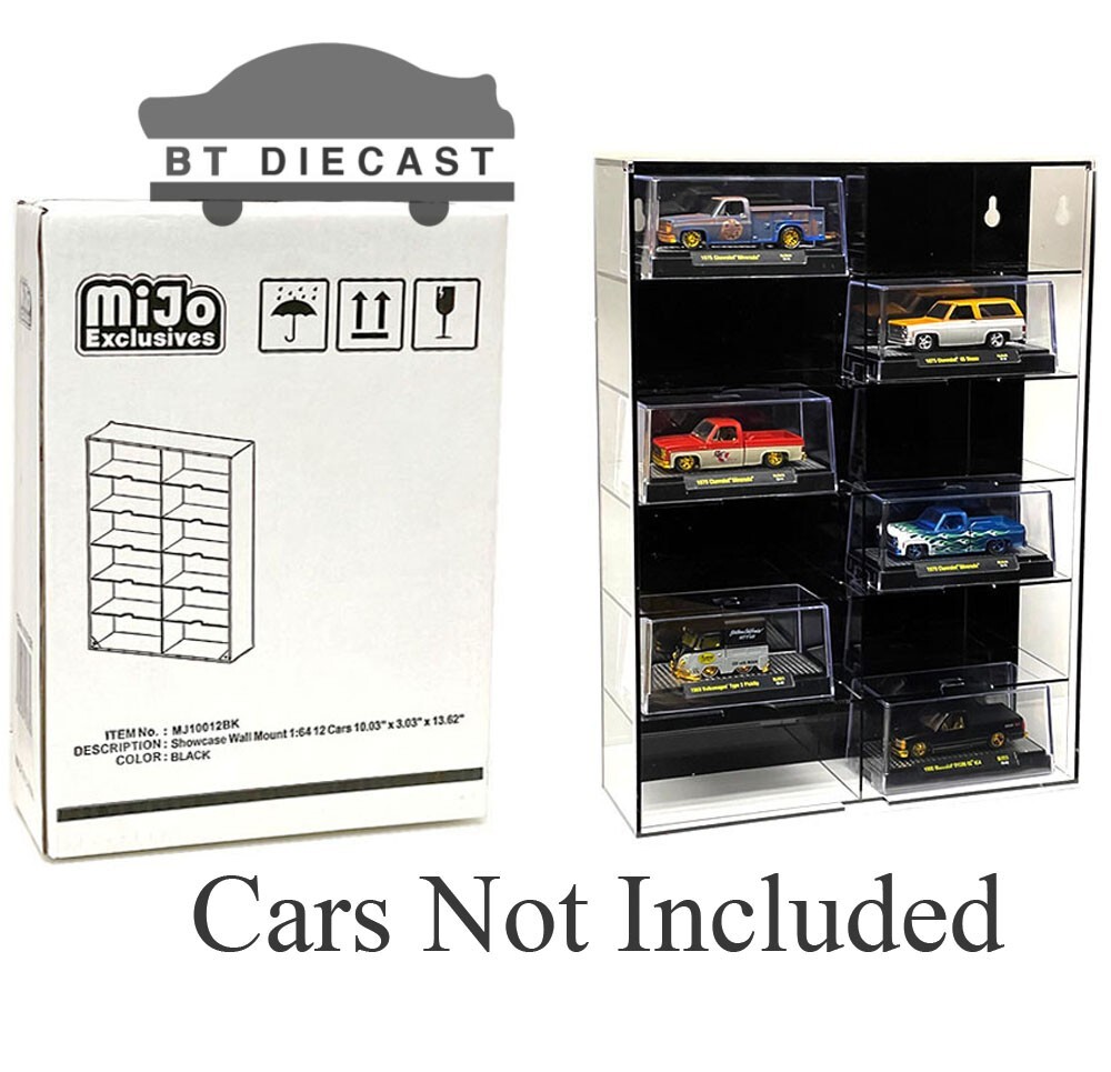 SHOWCASE 12 CAR DISPLAY CASE WALL MOUNT FOR 1/64 SCALE MODELS BLACK MJ10012 BK