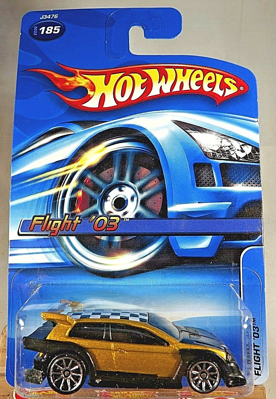 2006 Hot Wheels Mainline/Collector #185 FLIGHT ’03 Gold-Black w/Chrome 10 Spoke