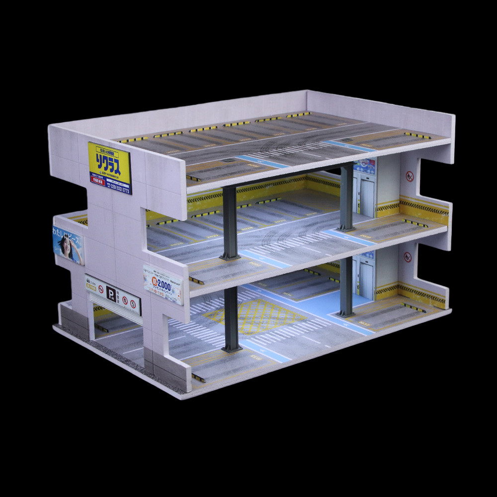 1/64 Diorama Garage Model LED City Store Parking Lot Building Scene Model Gift
