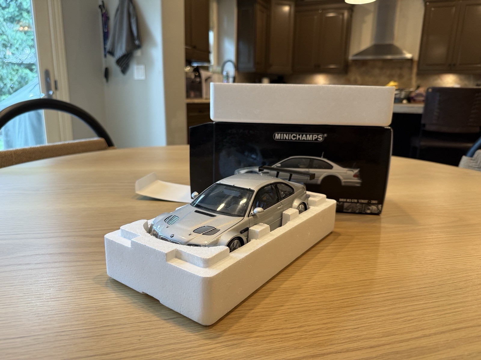MINICHAMPS 1:18 BMW M3 GTR 2001 Silver Diecast Street, Opening Doors Hood