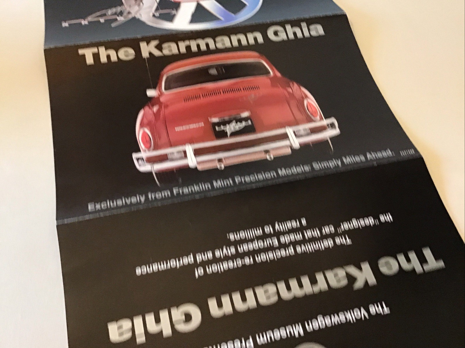 Franklin Mint Volkswagen The Karmann Ghia Rare Brochure Paperwork Only 1:24