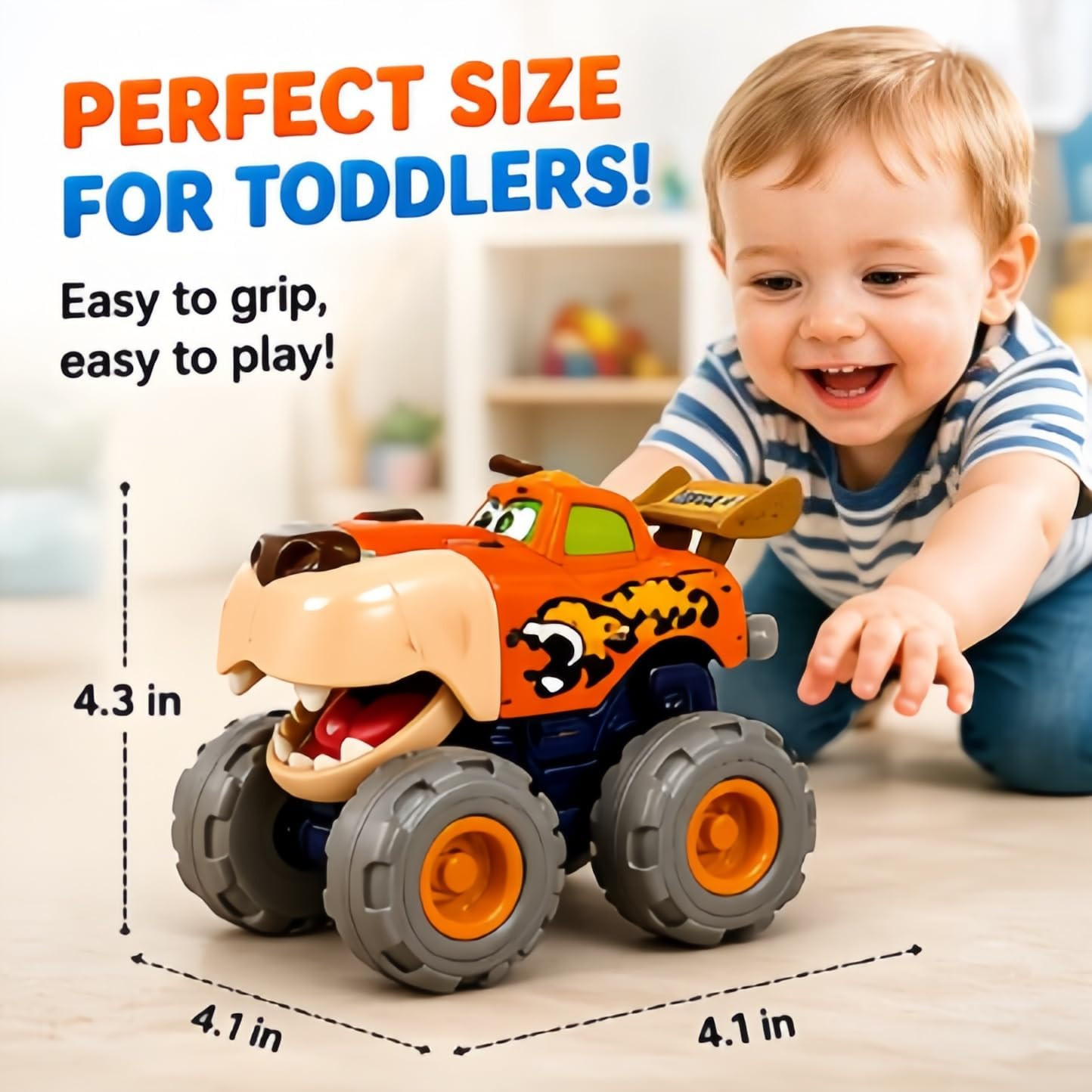 MOONTOY Toy Cars for Toddlers 1-3, 3 Pack Monster Truck Toys for 1 2 3 Year Old