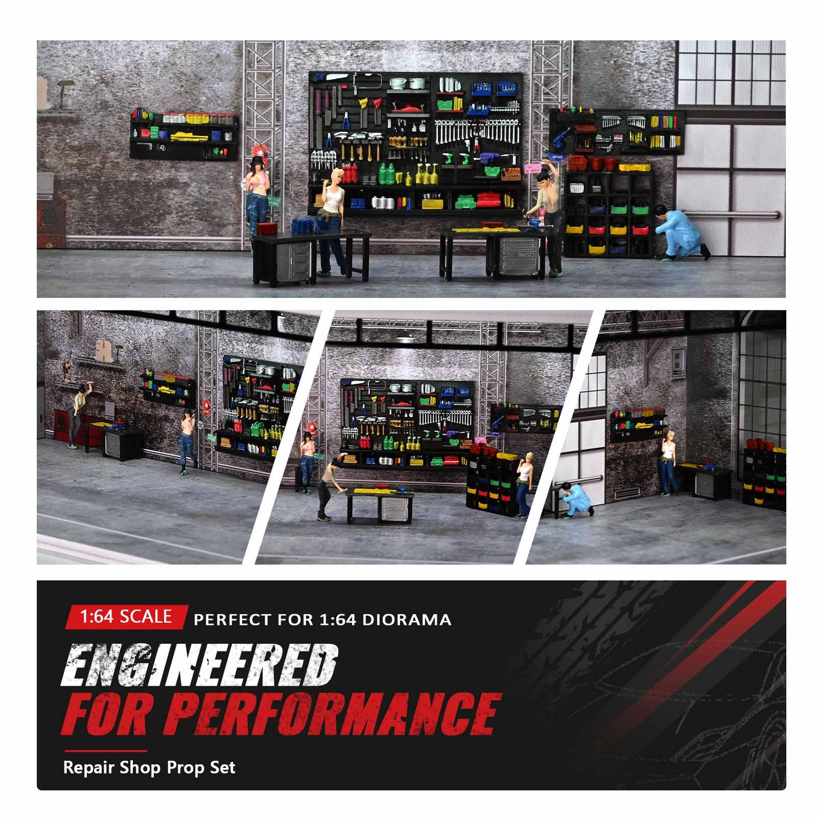 US Diorama 1/64 Car Garage Model Repair Workshop Tuning Scene Tools Accessories