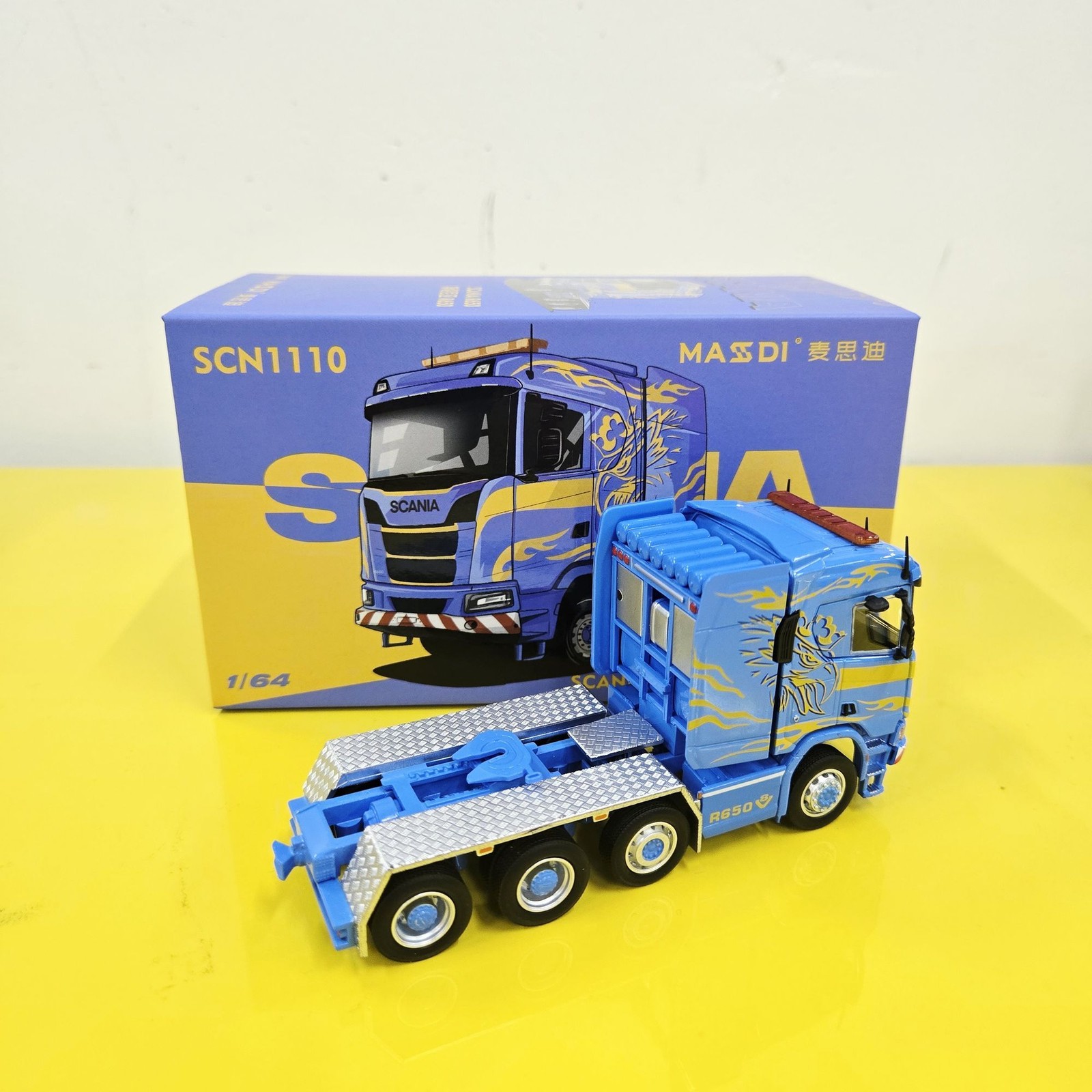 MASDI 1:64 Scania R650 Tractor 8-Axle Lowboy Trailer Truck Combo Variations