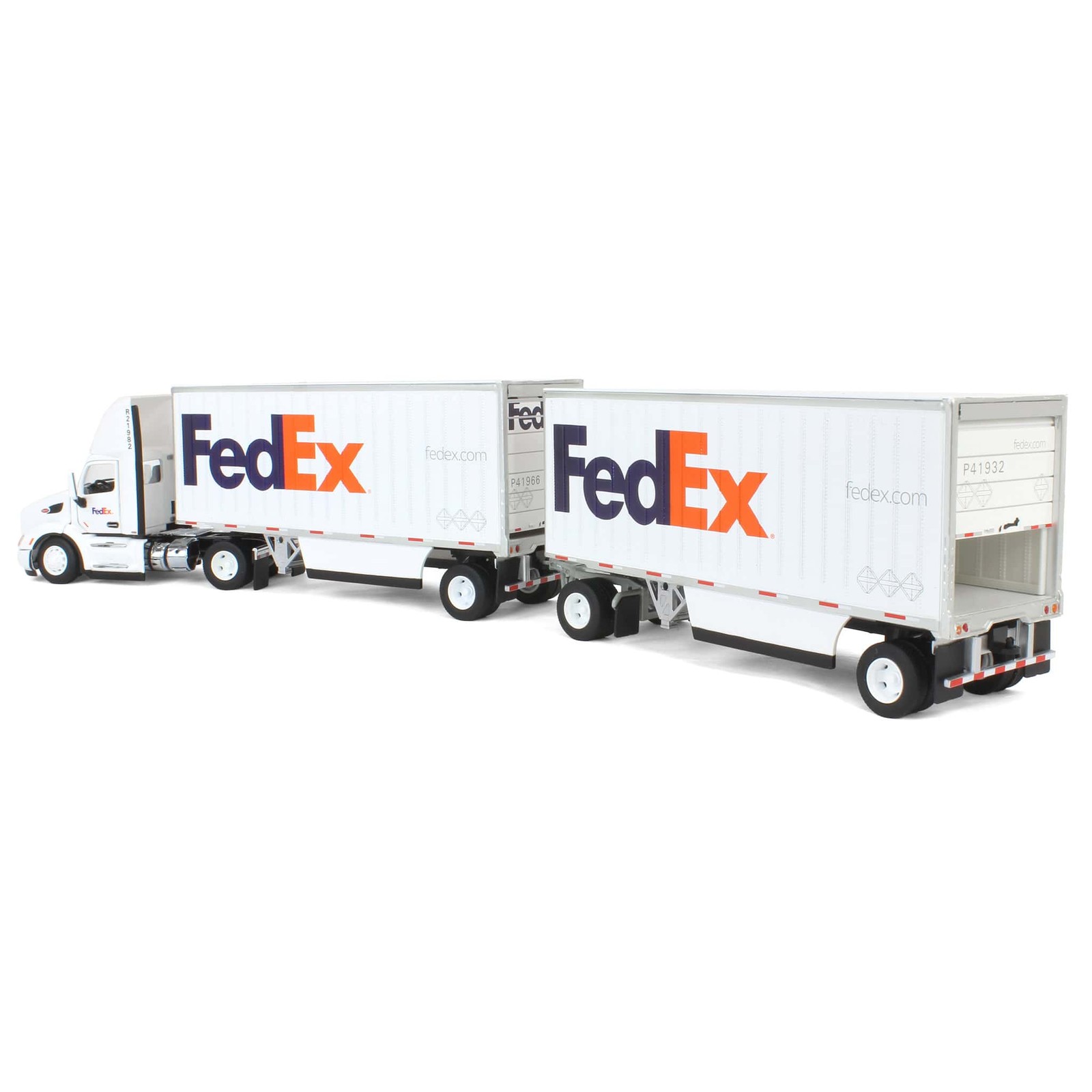 1/50 FedEx Peterbilt 579 Single Axle Day Cab w/ 2 Wabash 28’ Pup Trailers 65191