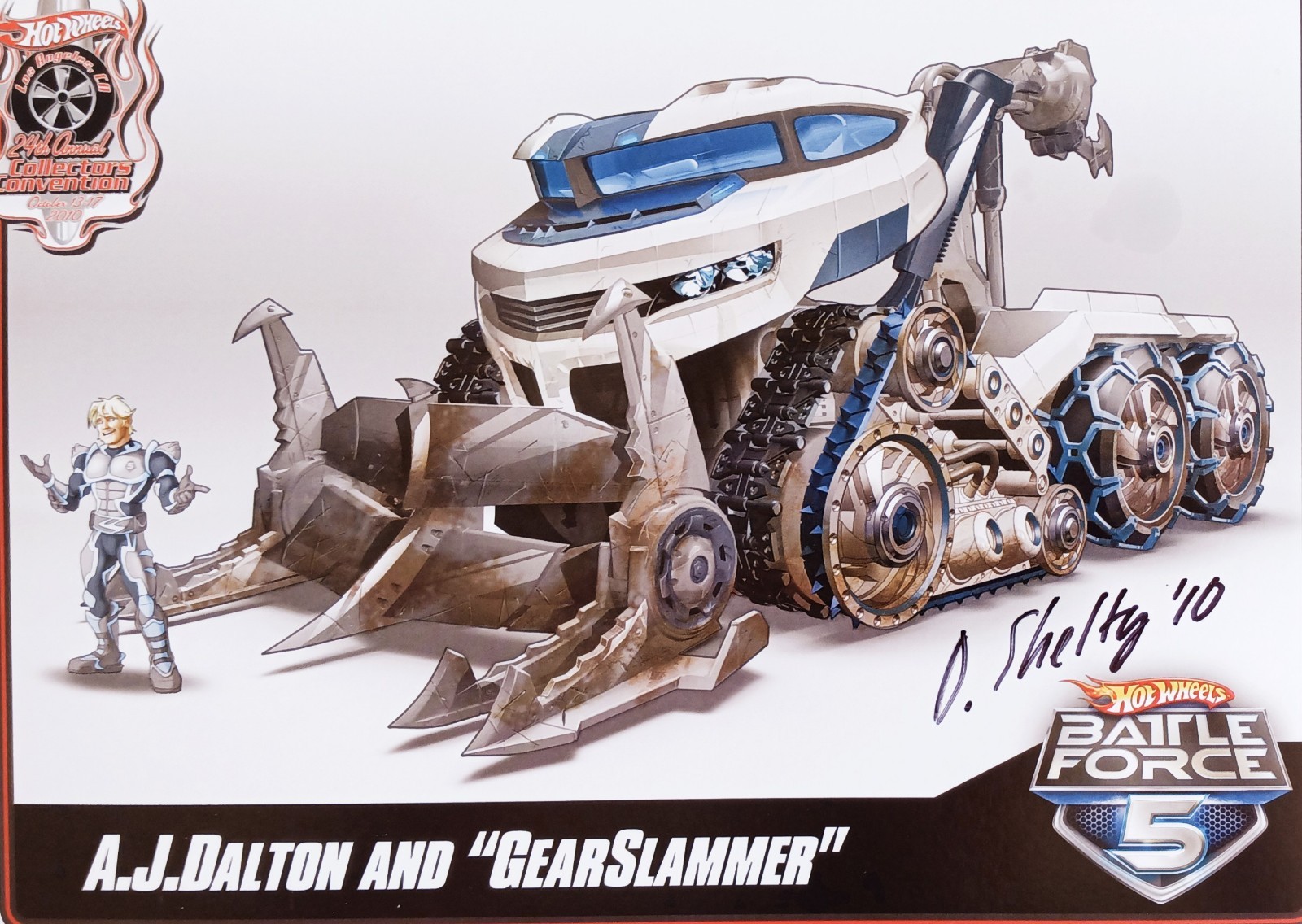 Signed David Sheltman Hot Wheels Convention Battle Force 5 GearSlammer E Sheet