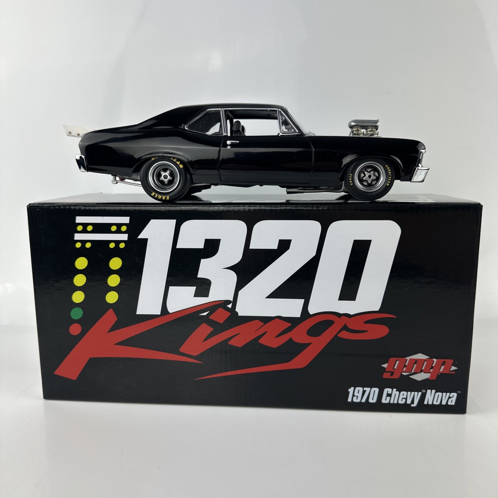 GMP 1320 Kings 1970 Chevrolet Nova 1:18 Diecast Model Street Rod Black/White