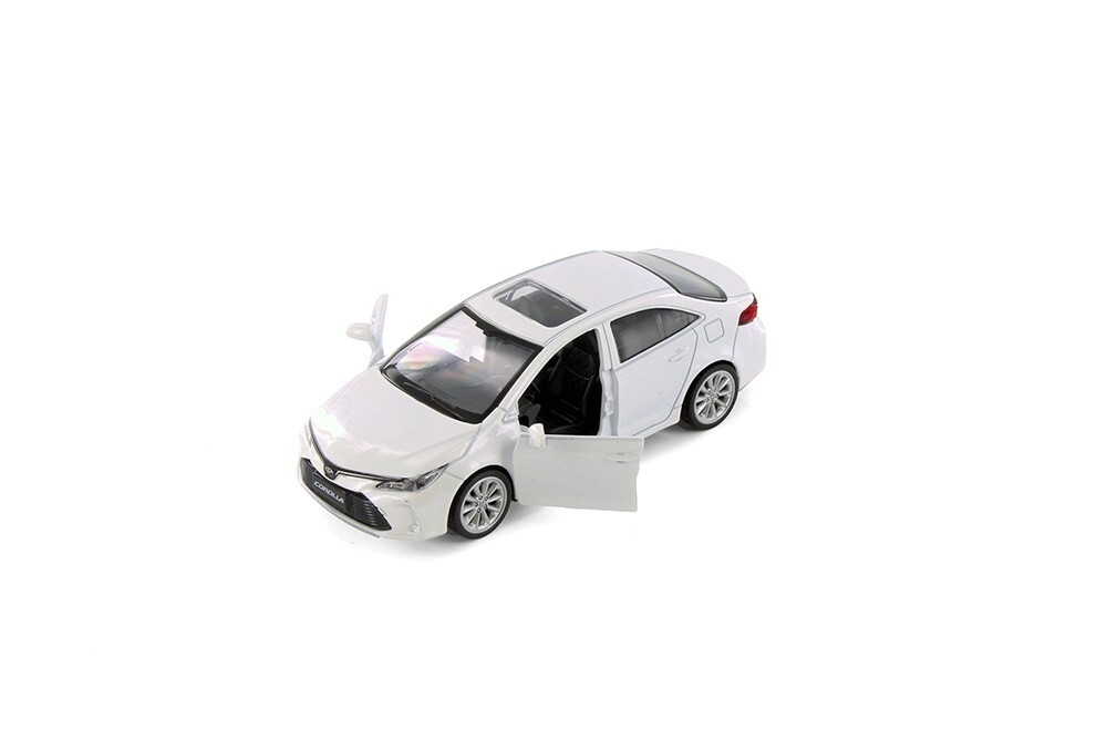 White Toyota Corolla Diecast Toy with Pullback Action 1/43 Scale 4.25 Inches Lon