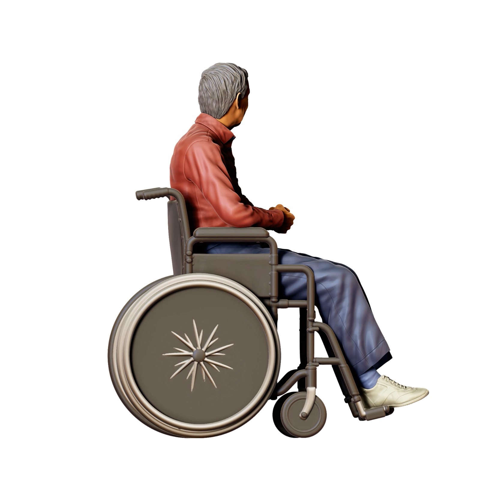 Elderly Man in Wheelchair Resin 3d print Unpainted Diorama Model RR Figure