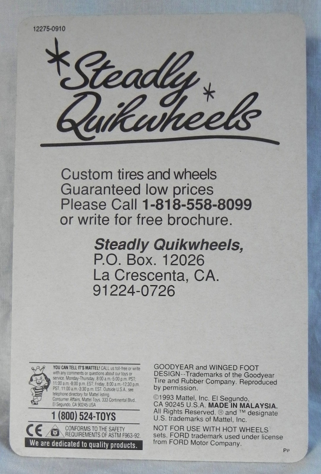 Hot Wheels “Steadly Tudor” Quickwheels LE, Fat Fendered ’40 Redlines, 1993 MOMC