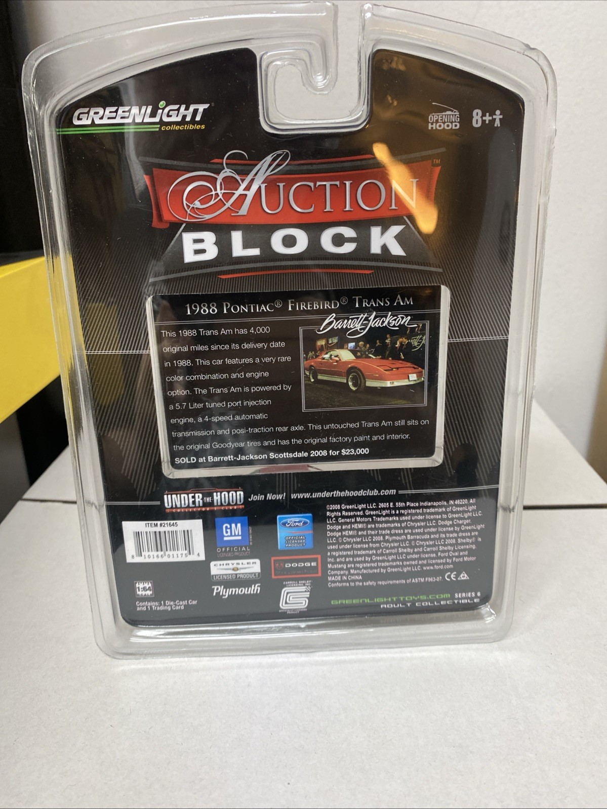 2008 GREENLIGHT AUCTION BLOCK SERIES 6 1988 PONTIAC FIREBIRD TRANS AM