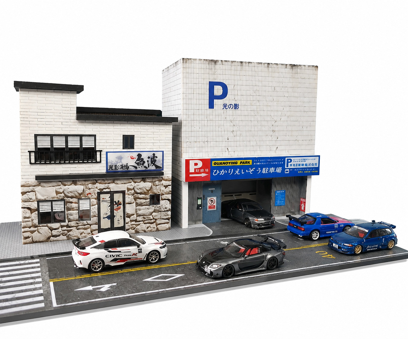 1:64 Diorama Diecast Garage Model LED Lighting Convenience Store Display Case US