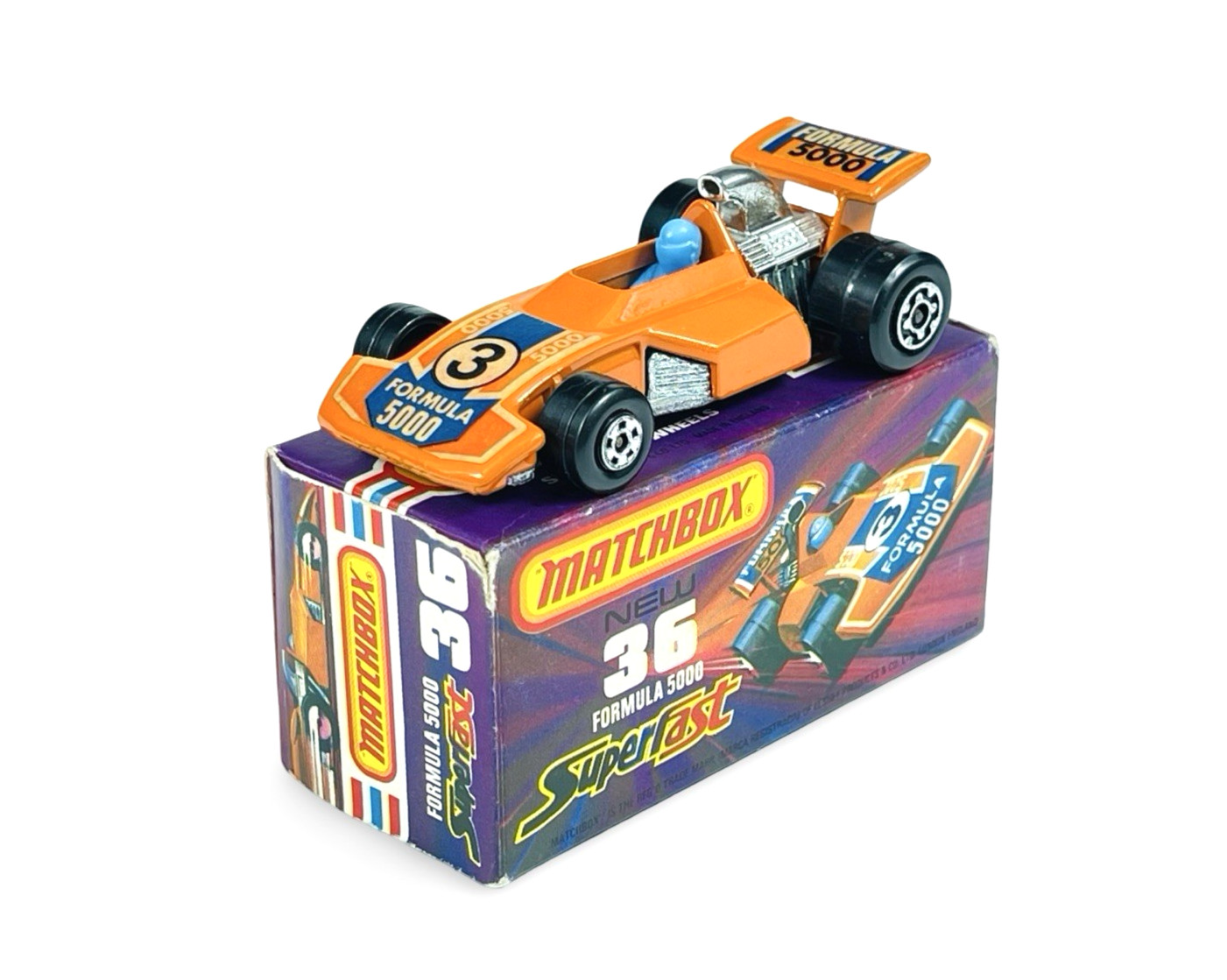 Matchbox Lesney Superfast MB36 Orange Formula 5000 w/J Box