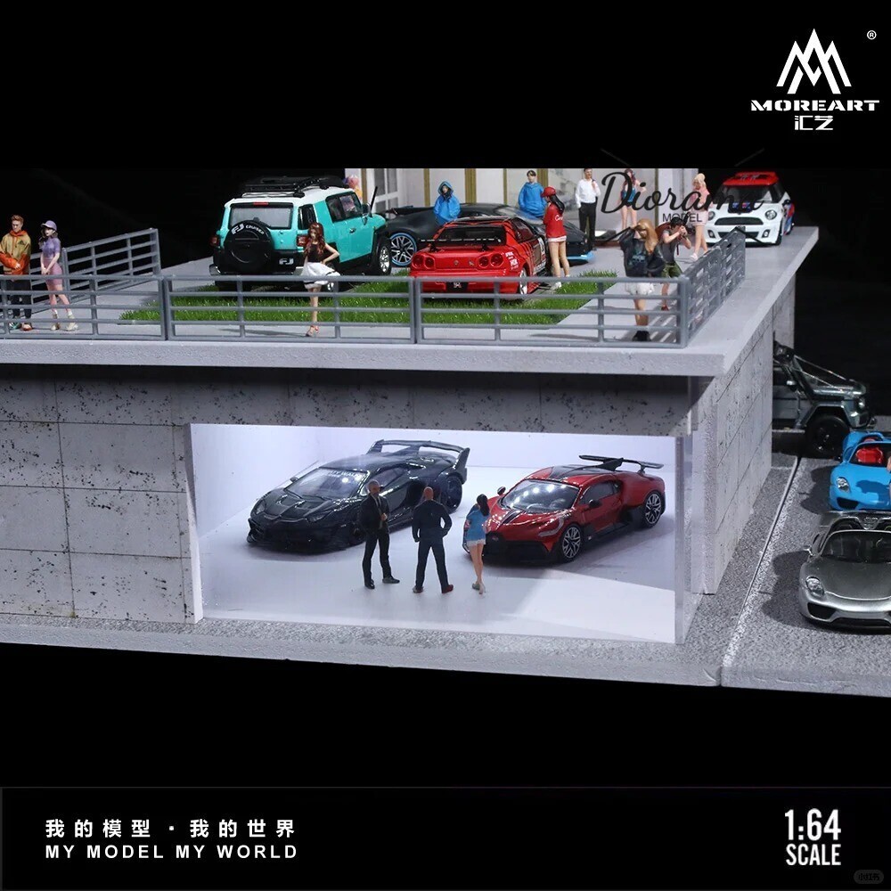 Diorama 1:64 Car Garage Model LED Lighting Sunroom Assembly Scene Building Model