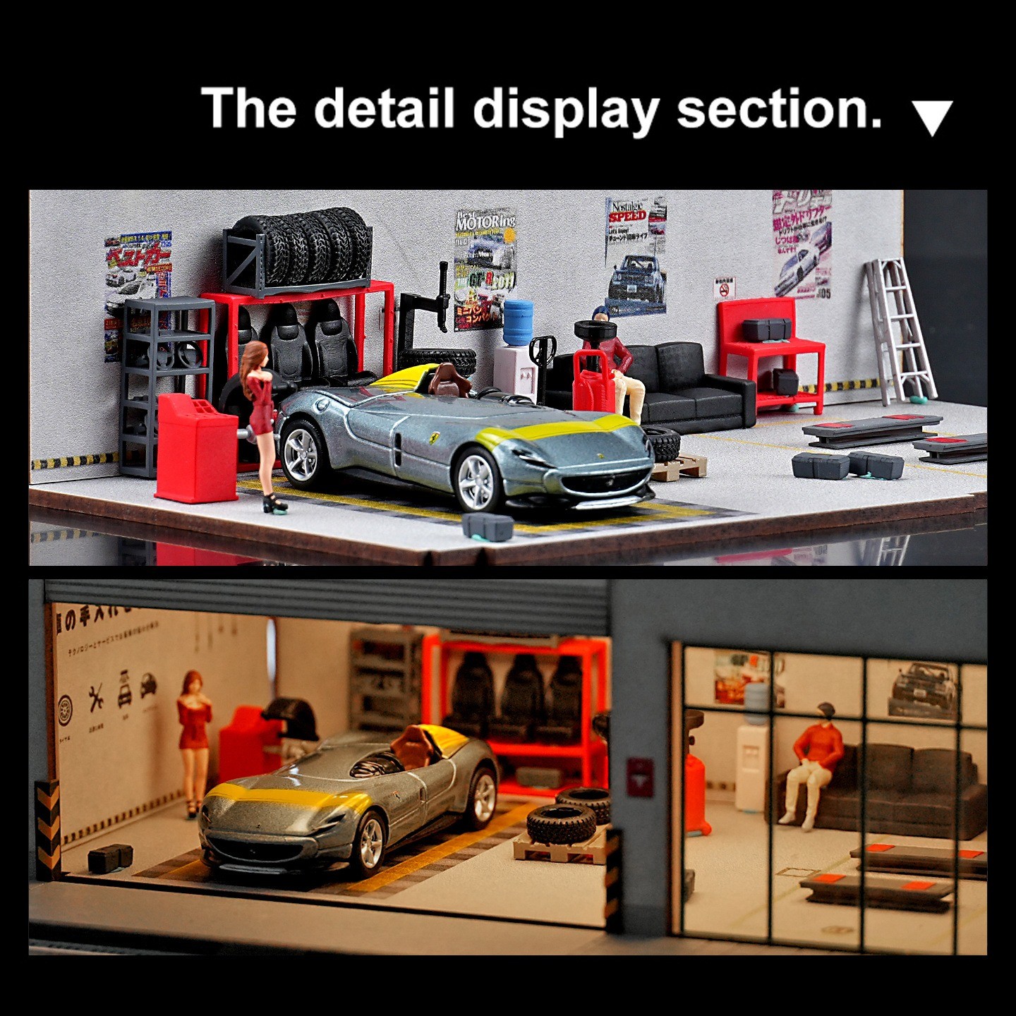 1/64 Diorama Car Garage Workbench Set Car Repair Workshop Display Props Model US