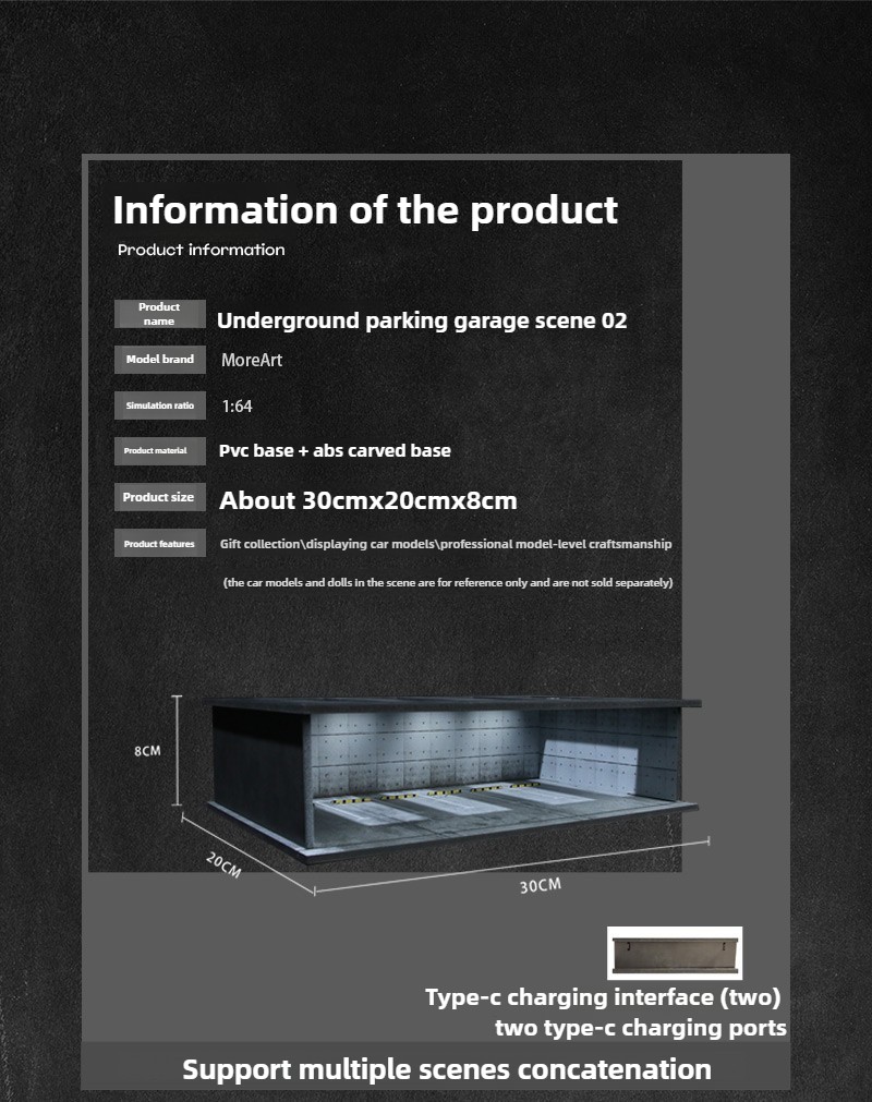 Diorama 1/64 Diecast Garage Model LED Underground Parking Lot Display Case Gift
