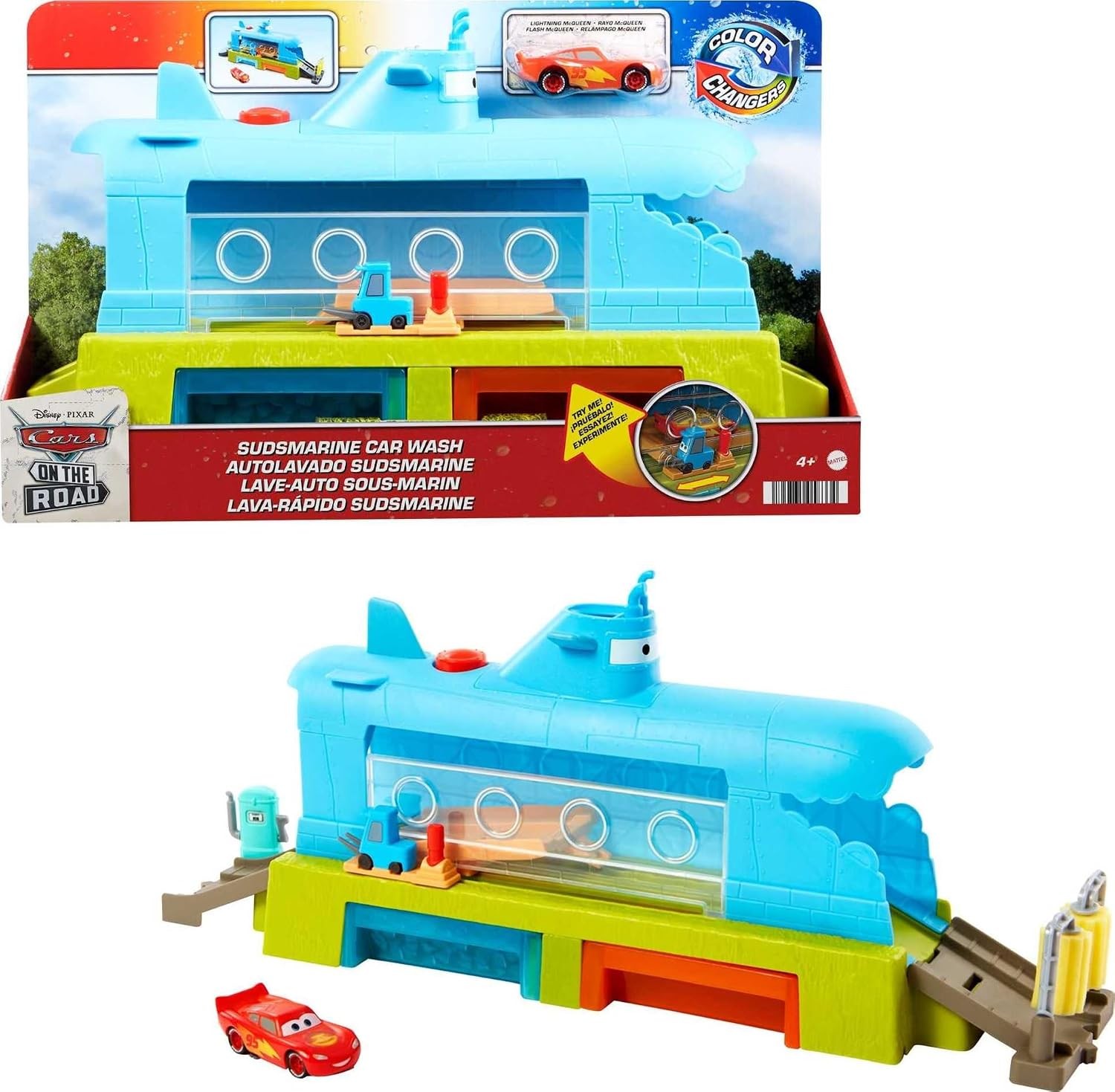 Disney and Pixar Cars Toys Submarine Car Wash Playset with Color-Change