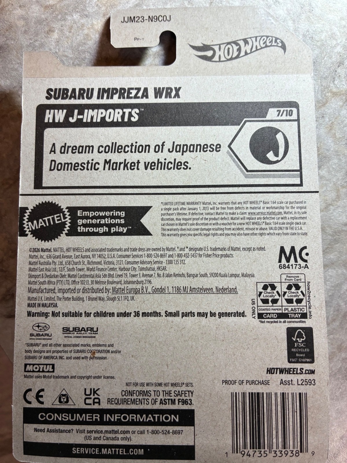 Hot Wheels Subaru Impreza WRX 2026 Super Treasure Hunt STH J Case W/protector!