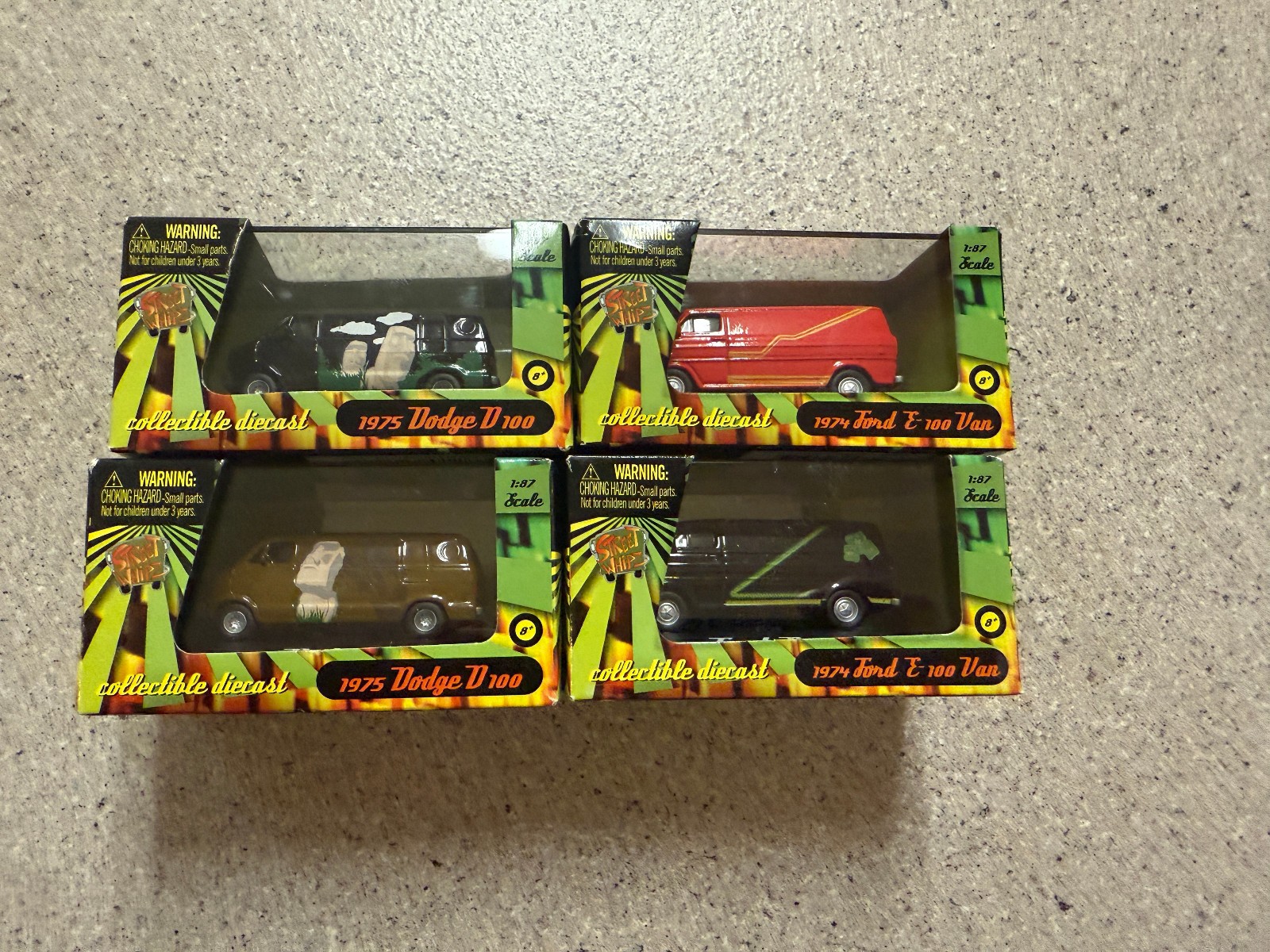 Fresh Cherries 1974-75 Ford E-100 VAN & DODGE D100 VAN 1/87 HO Scale Lot of 4