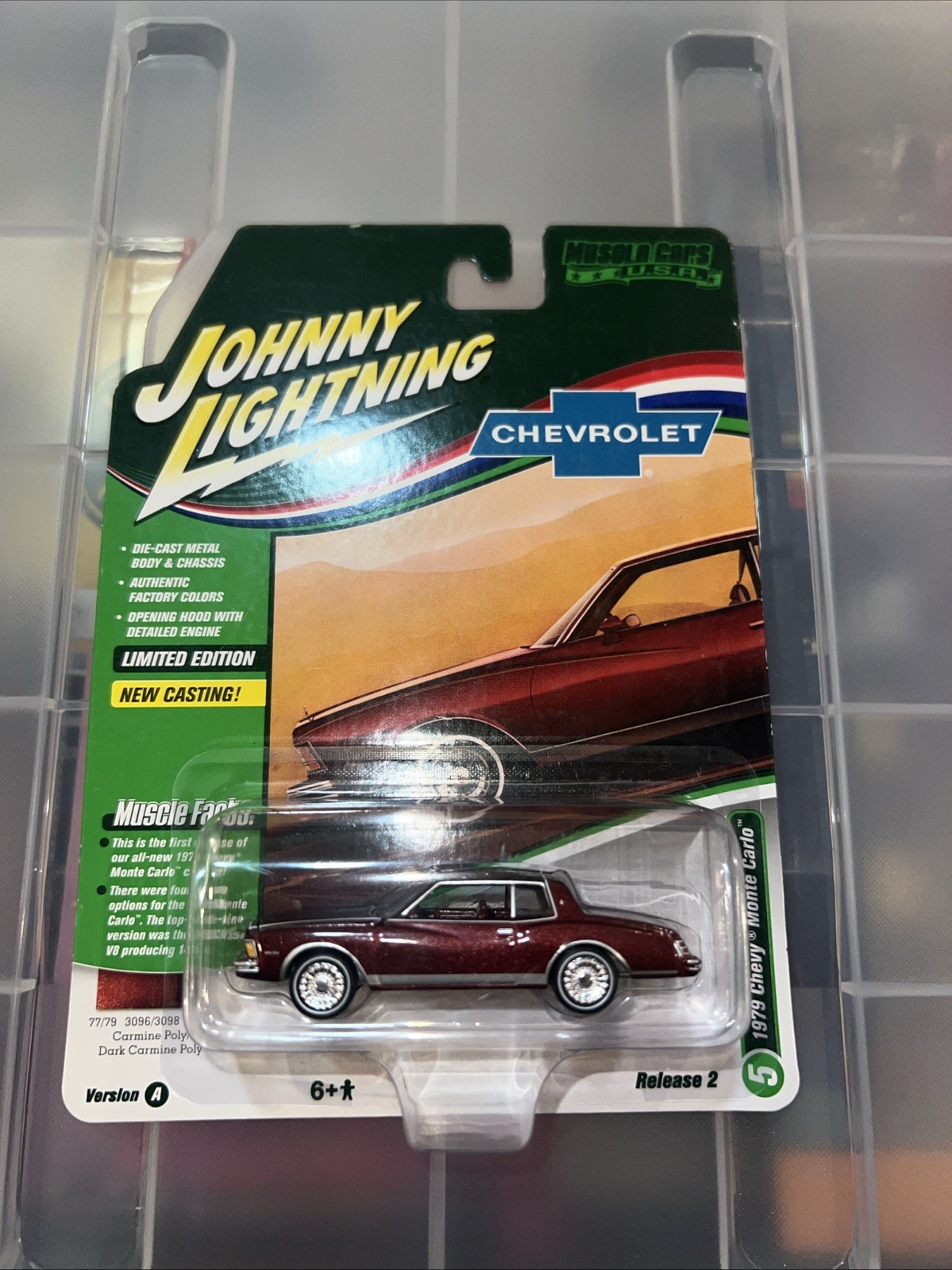 JOHNNY LIGHTNING 1/64 MUSCLE CARS 1979 CHEVY MONTE CARLO CARMINE RED Please Read
