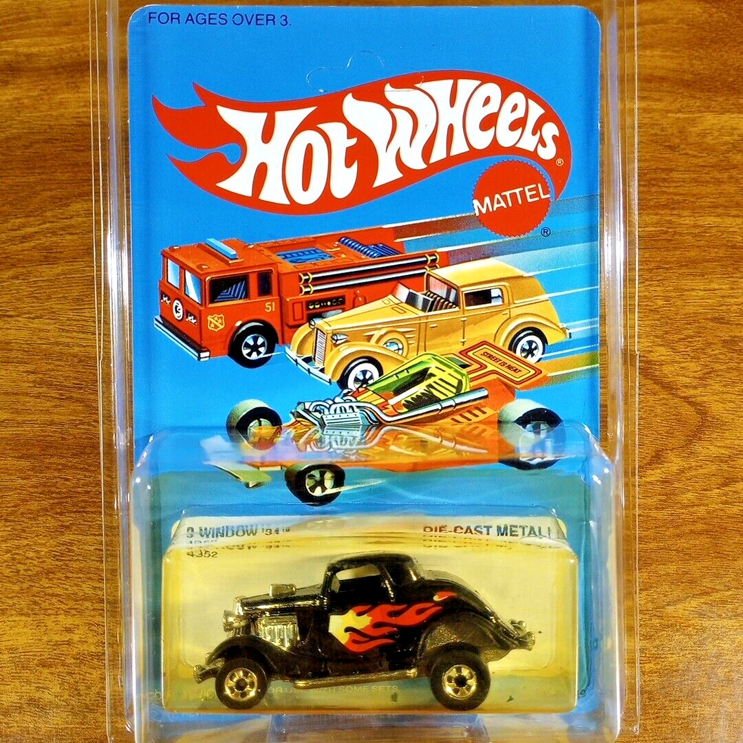 Hot Wheels Blue Card HiRakers 3-Window ’34 Black BW Blackwall Malaysia 1982 Ford