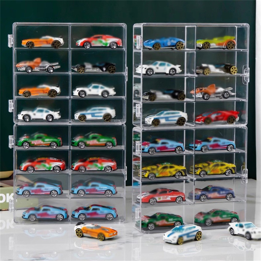Clear Acrylic 1/64 Scale Toy Car Display Case Box With Dustproof Door for 8 Cars