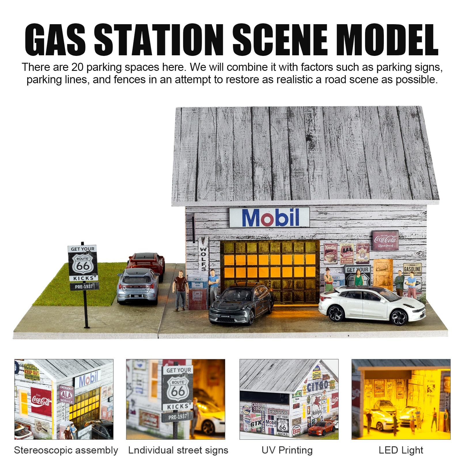 1/64 Diorama Garage Model With LED Parking Lot Display Case For Hot Wheels US